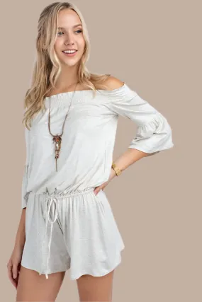 12PM by Mon Ami Off Shoulder Romper - Oatmeal