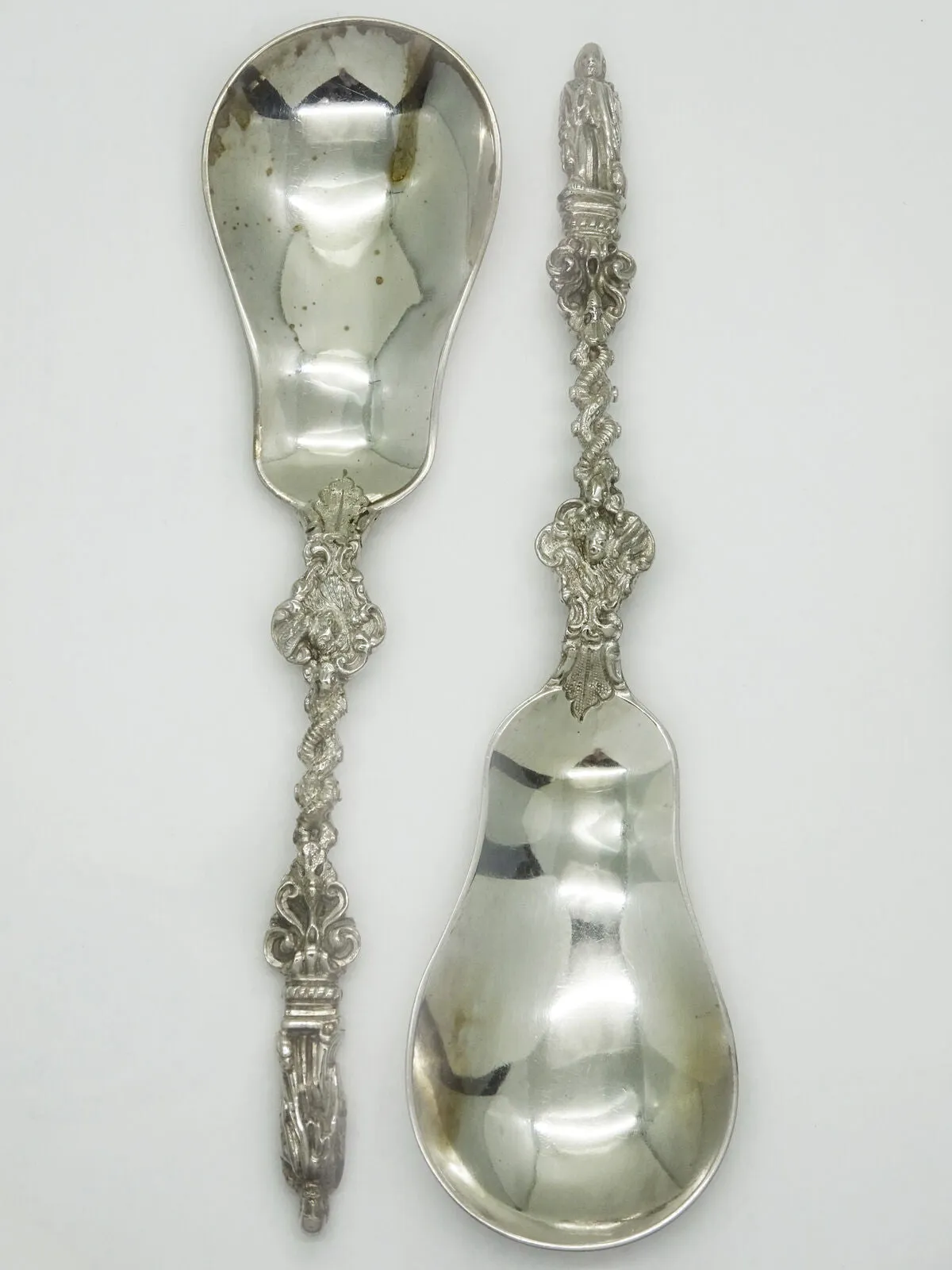Antique William Hutton Apostles Scalloped Sterling Silver Serving Spoons