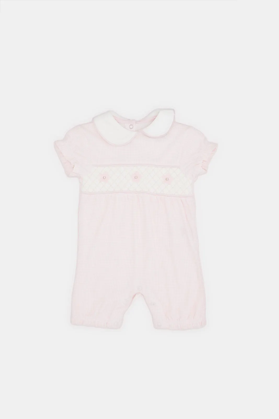 Baby Pink Check Peter Pan Collared Romper