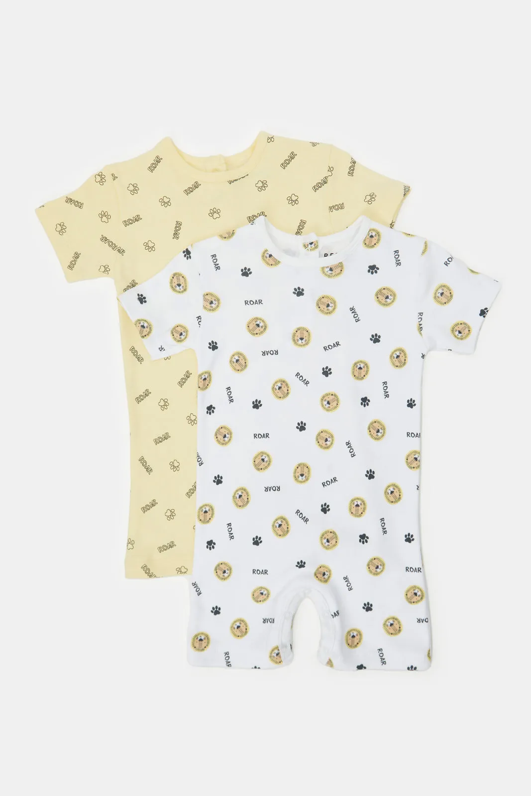 Baby Yellow And White Printed Romper Set (Pack Of 2)