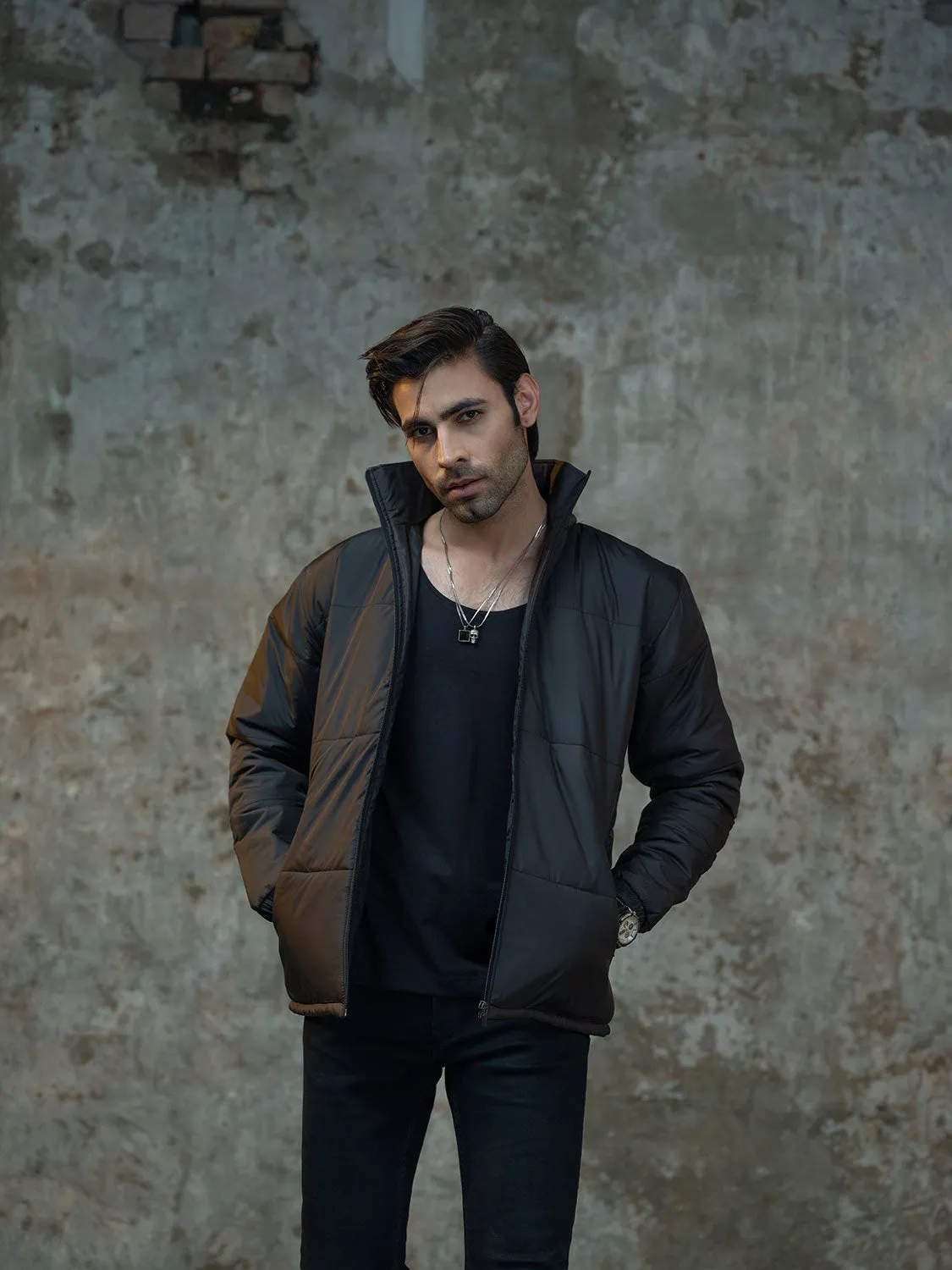 Black High Collar Puffer Jacket