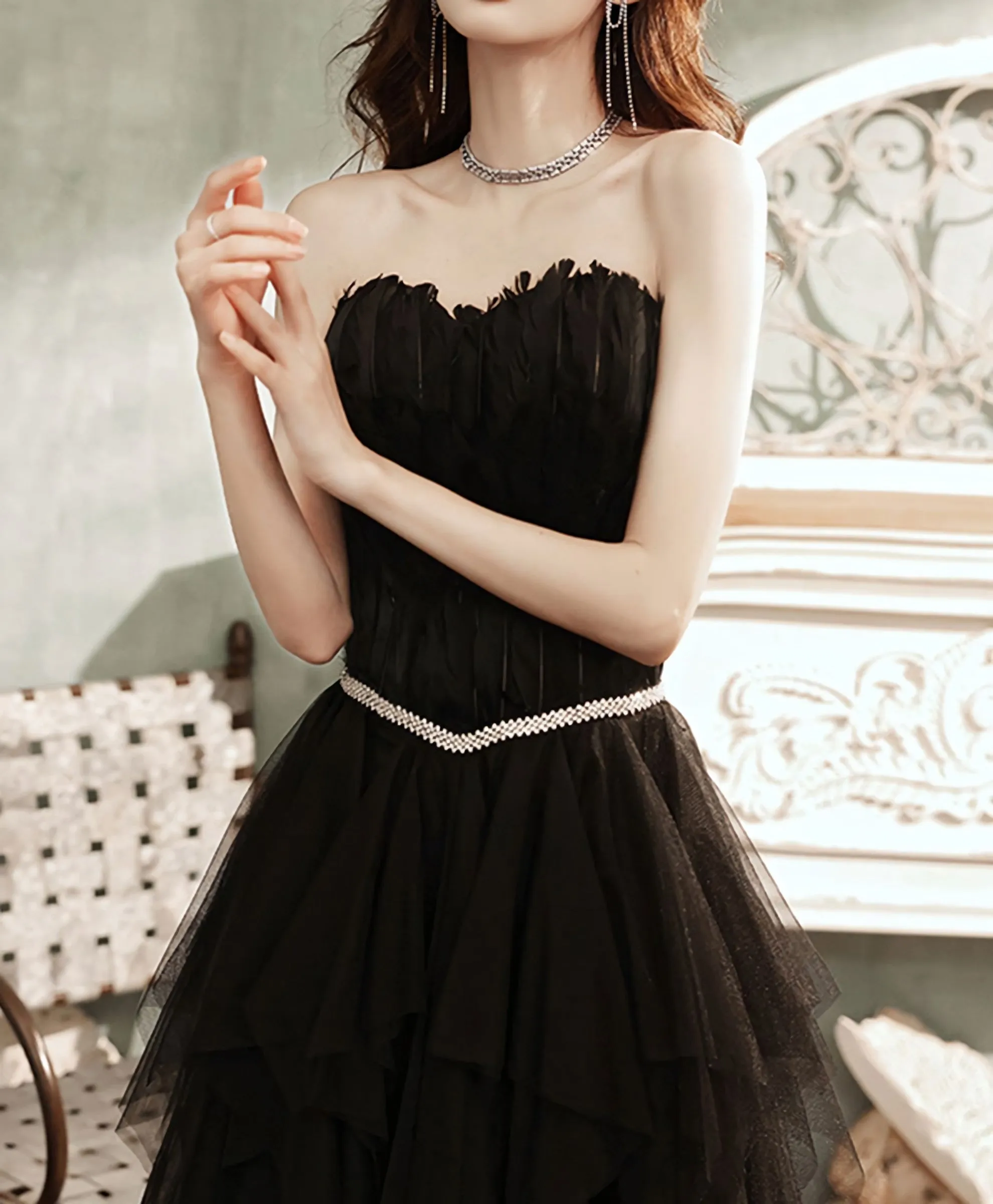 Black Tulle Long Prom Dress, Black Tulle Formal Dress, 1
