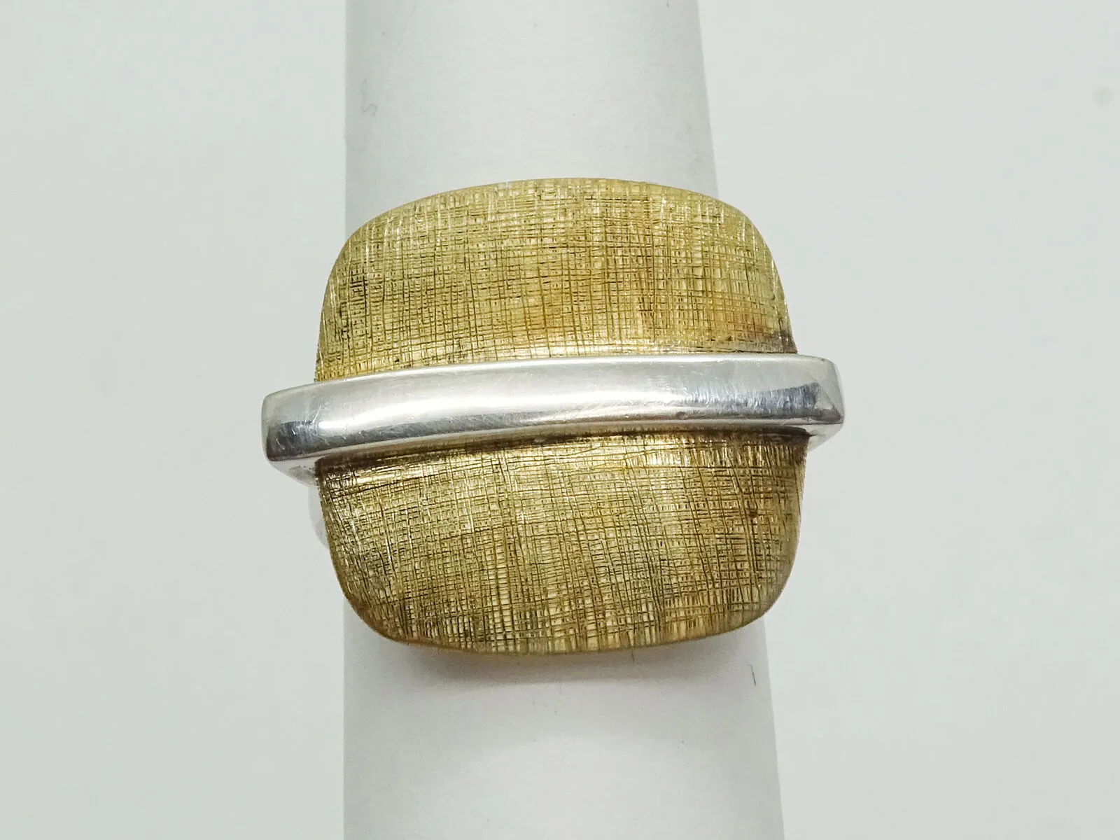 Brushed 2-Tone Sterling Silver Statement Ring Size 6