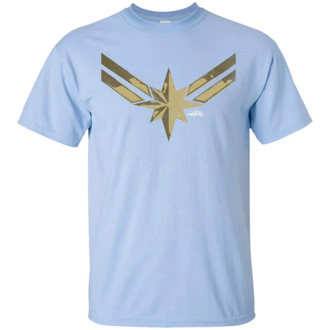 Captain Marvel Simple Gold Shadowed Logo Men Cotton T-Shirt