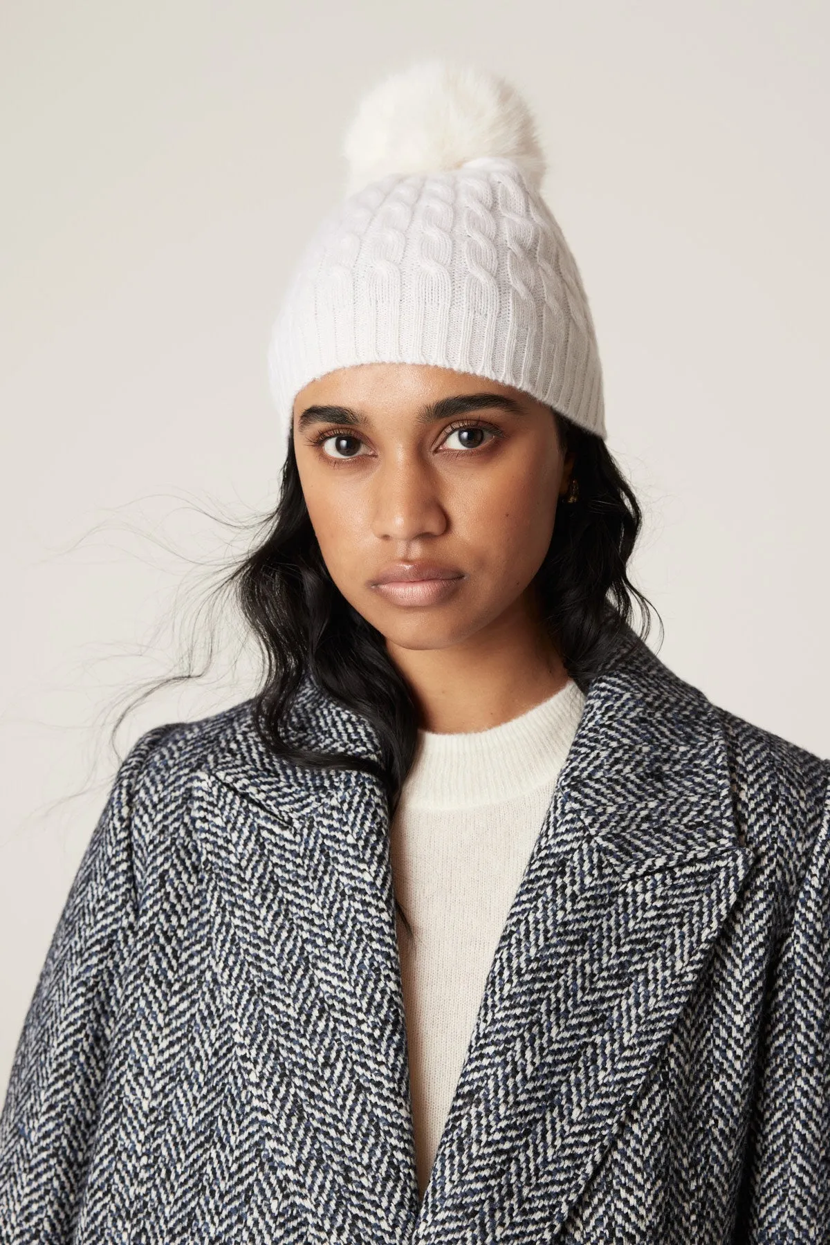 Cashwool Pom Pom Beanie - Pearl