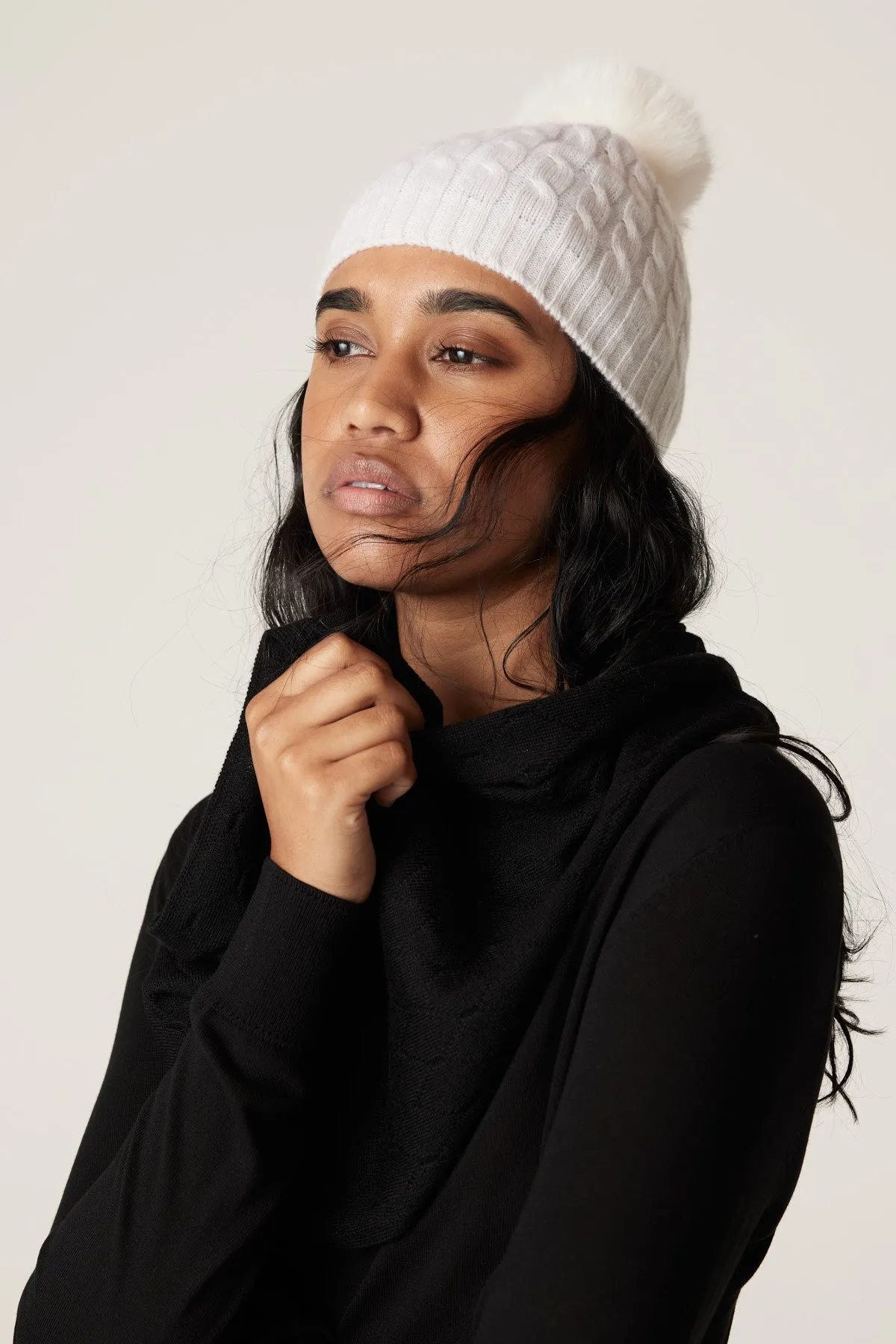 Cashwool Pom Pom Beanie - Pearl