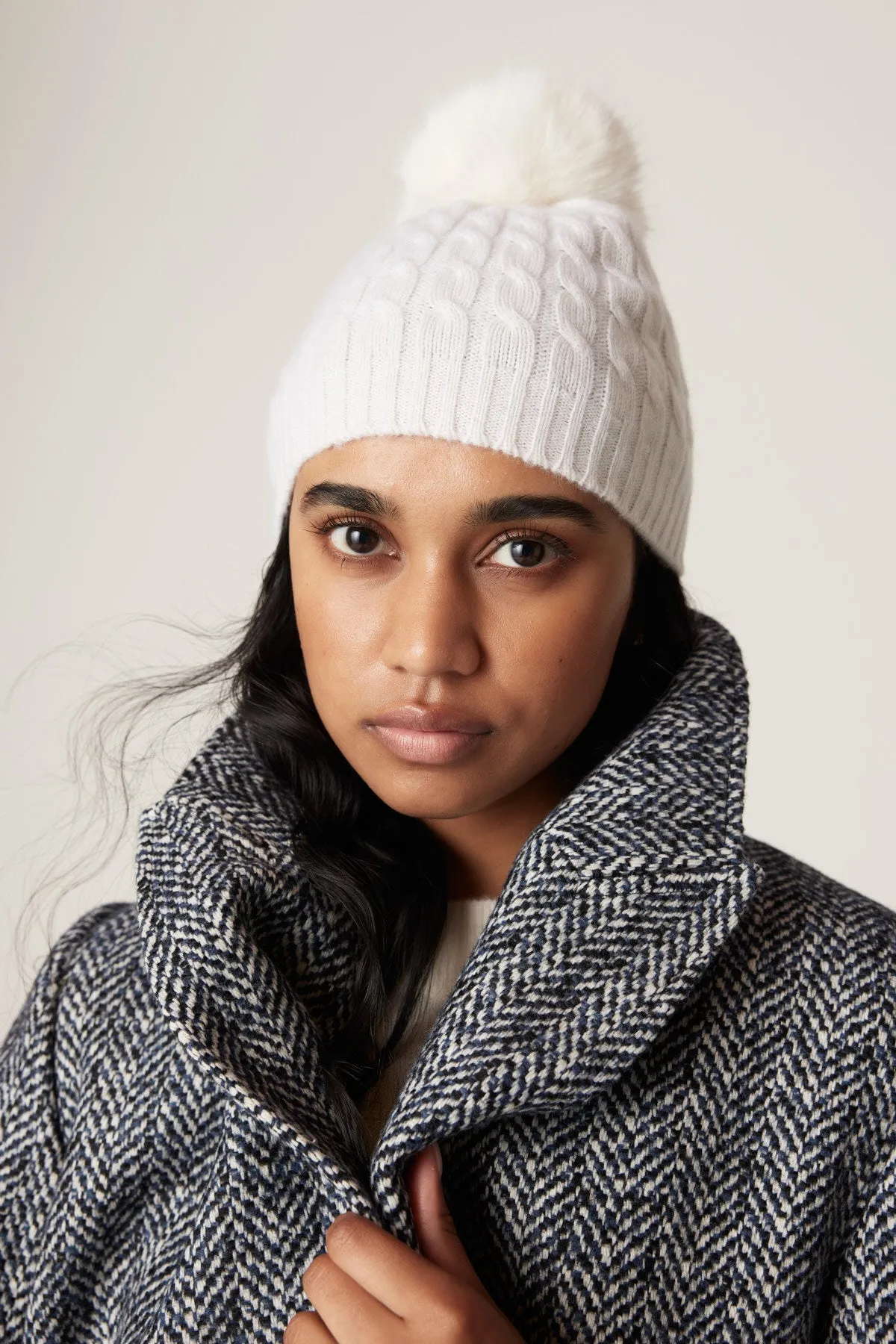 Cashwool Pom Pom Beanie - Pearl