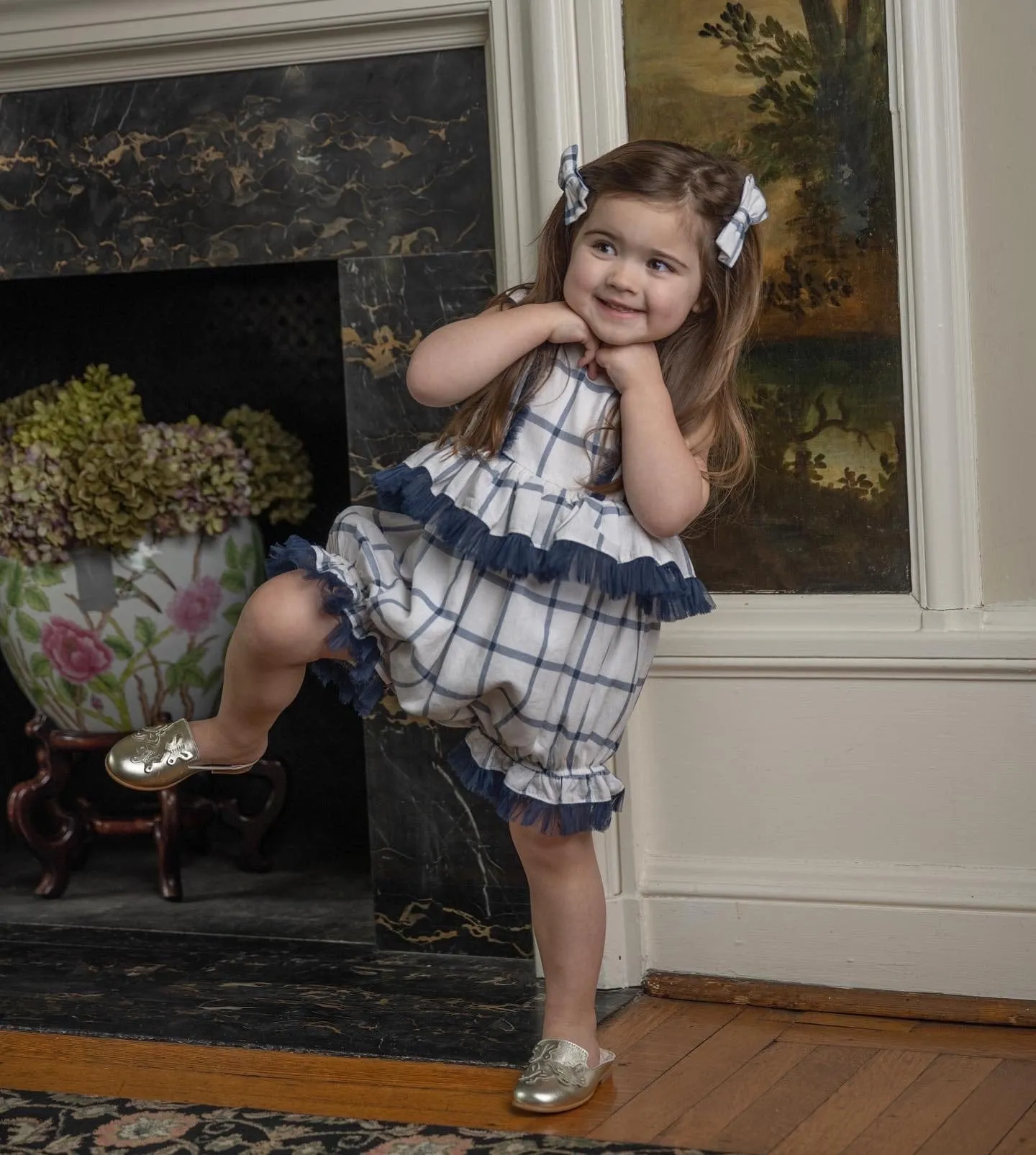 Checkered Linen Ruffle Romper