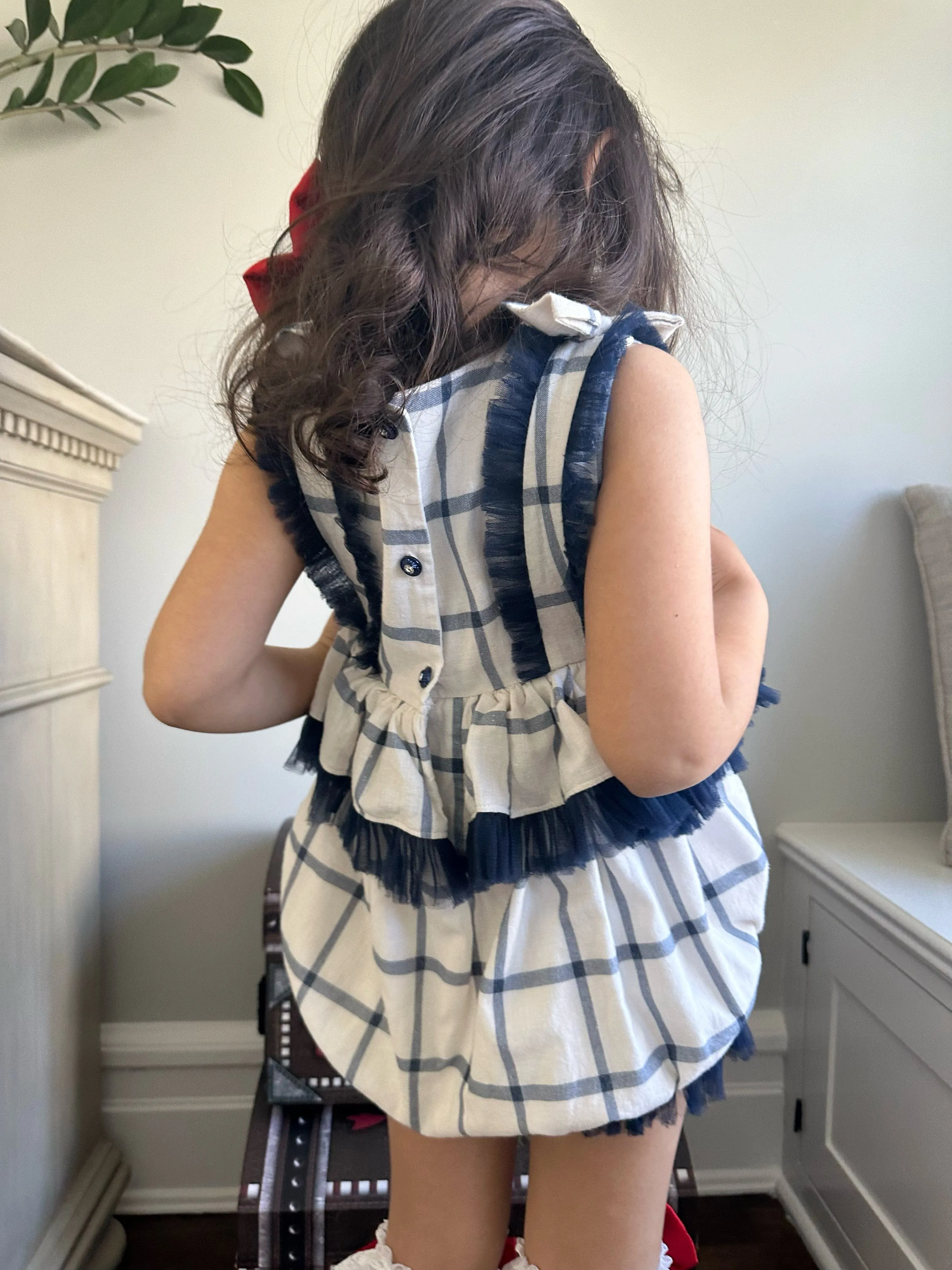 Checkered Linen Ruffle Romper