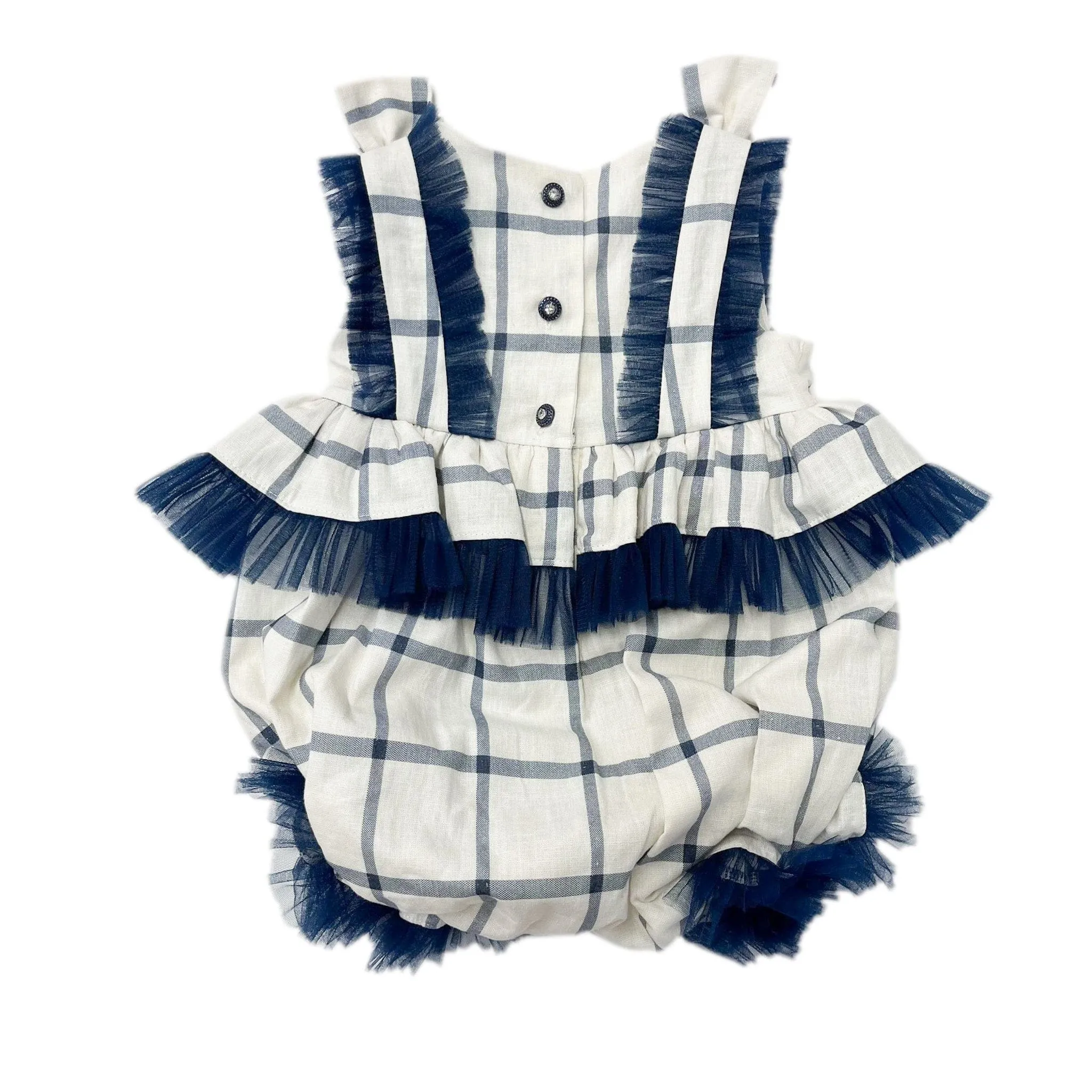 Checkered Linen Ruffle Romper