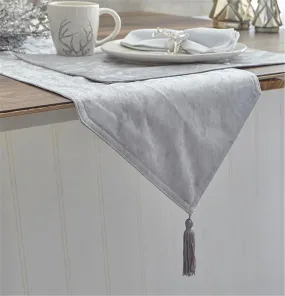 Christmas Crushed Velvet Holiday Silver Tablerunner with Tassel Accent 13" x 72"