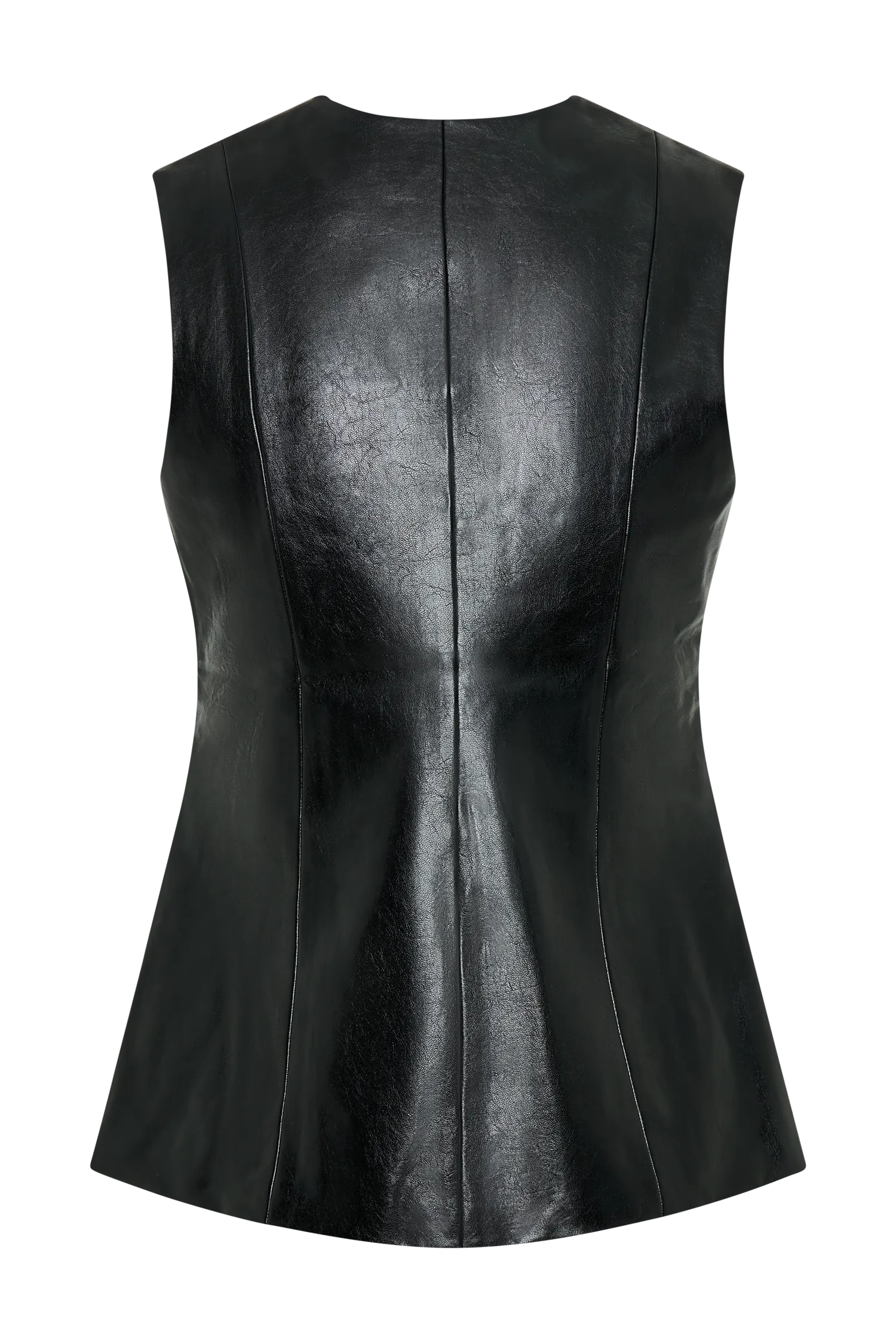 Coralia Faux Leather Sleeveless Vest - Black