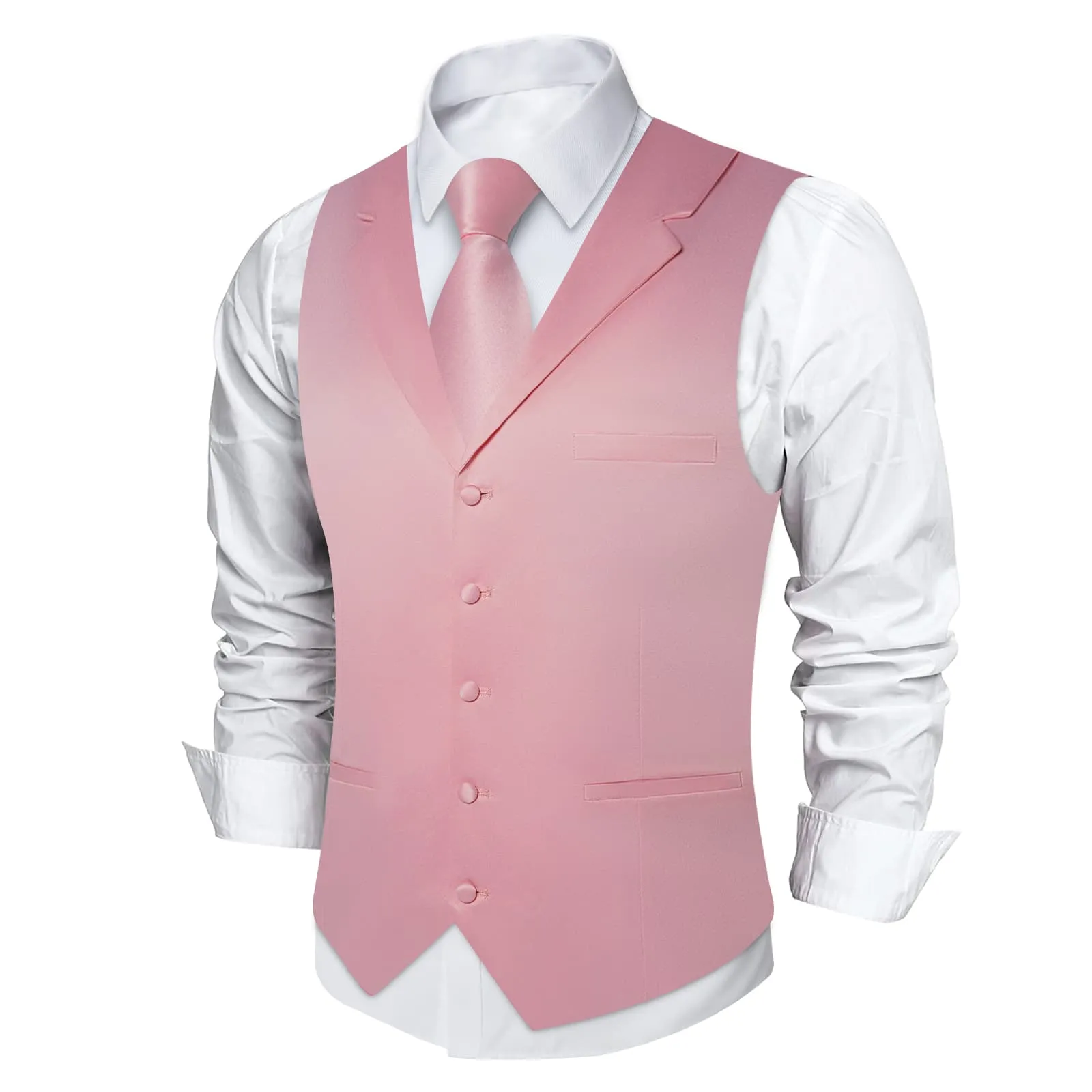 DiBanGu Tuxedo Waistcoat Light Pink Solid Notched Collar Casual Vest for Men