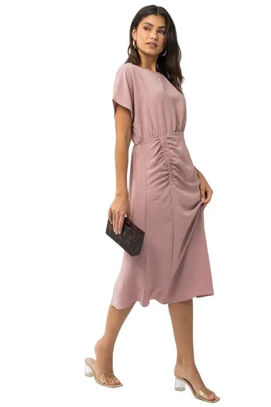 Elastic Shirring Midi Dress
