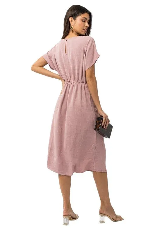 Elastic Shirring Midi Dress
