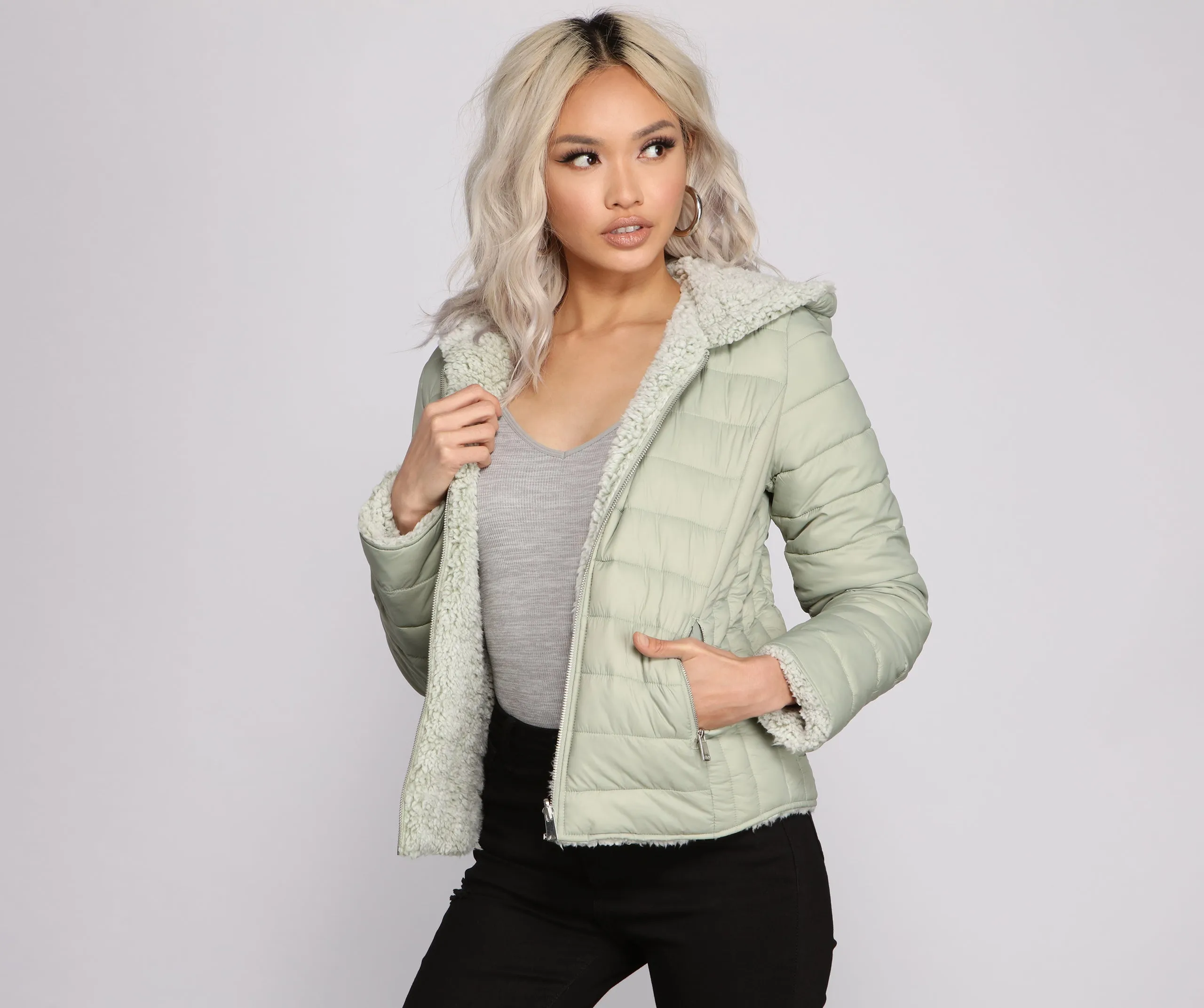 Faux Fur Reversible Puffer Jacket