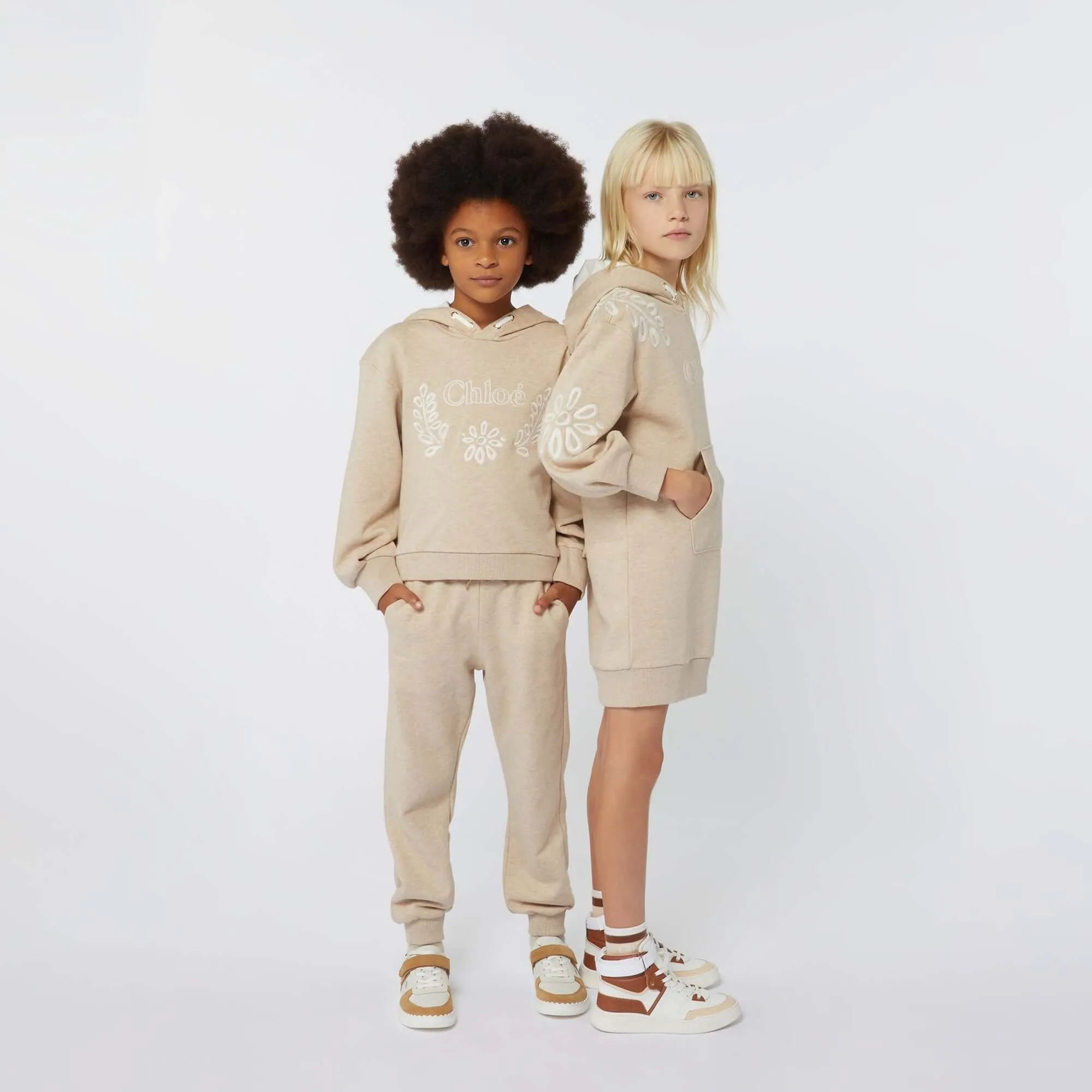 Girls Beige Organic Flower Hoodie