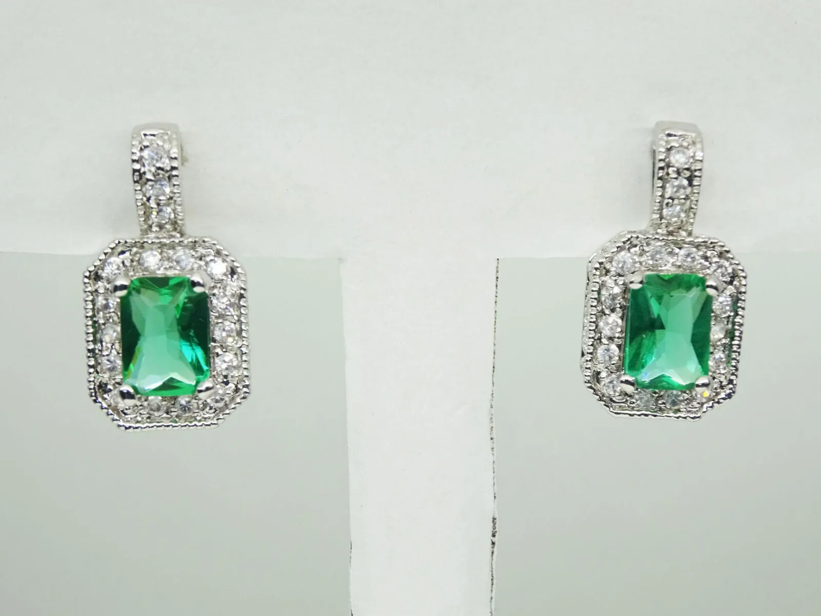 Green Em-Cut CZ Sterling Silver Dangle Earrings