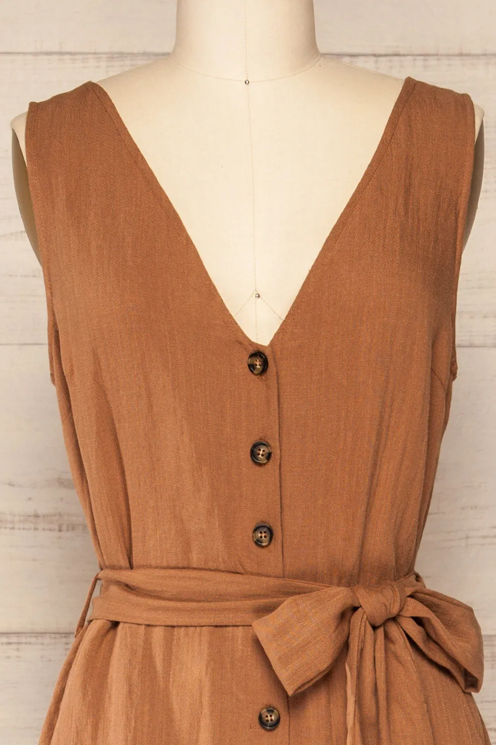 Grogy Camel | V-neck Palazzo Jumpsuit with Belt