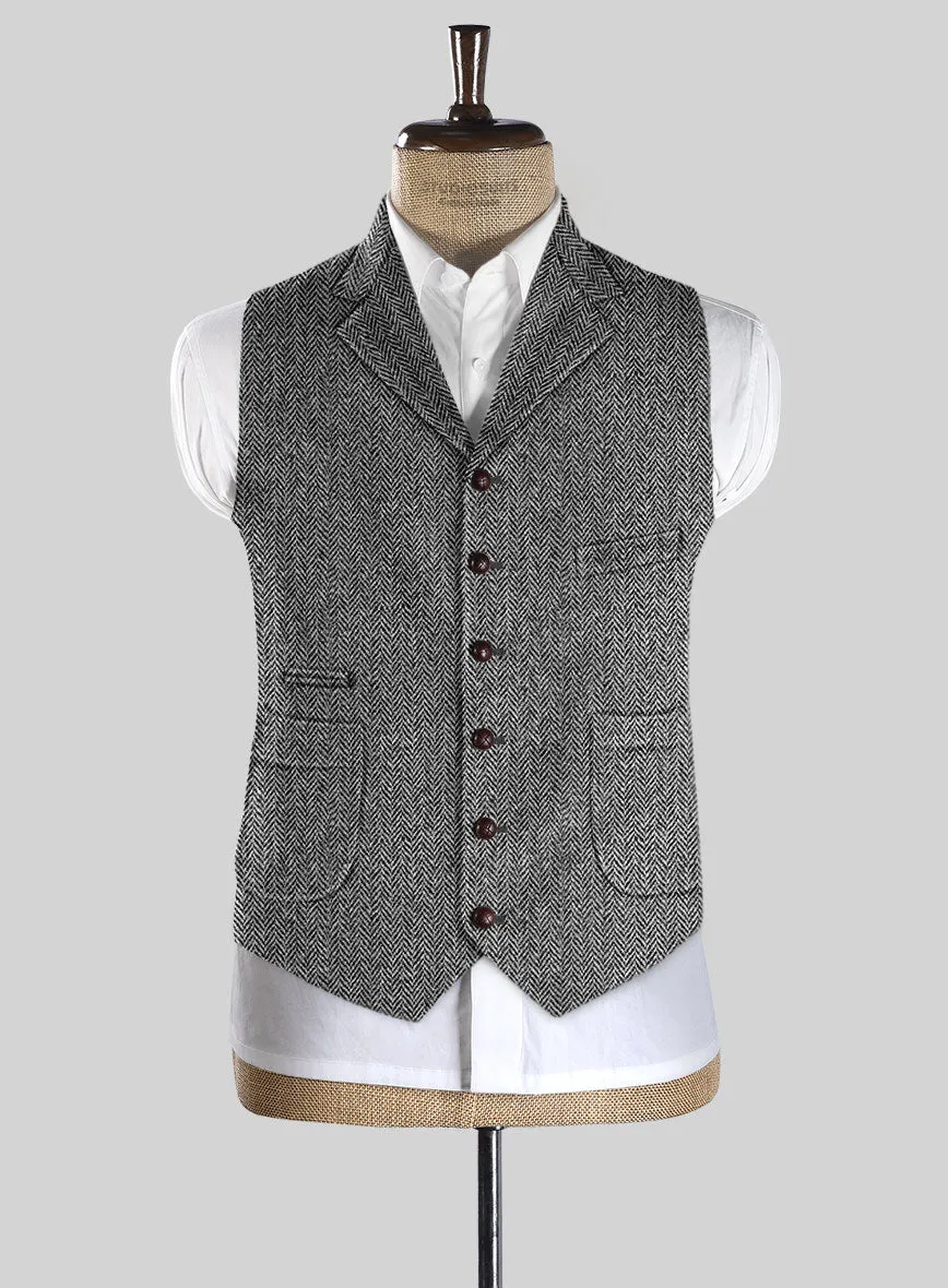Harris Tweed Gray Herringbone Hunting Vest