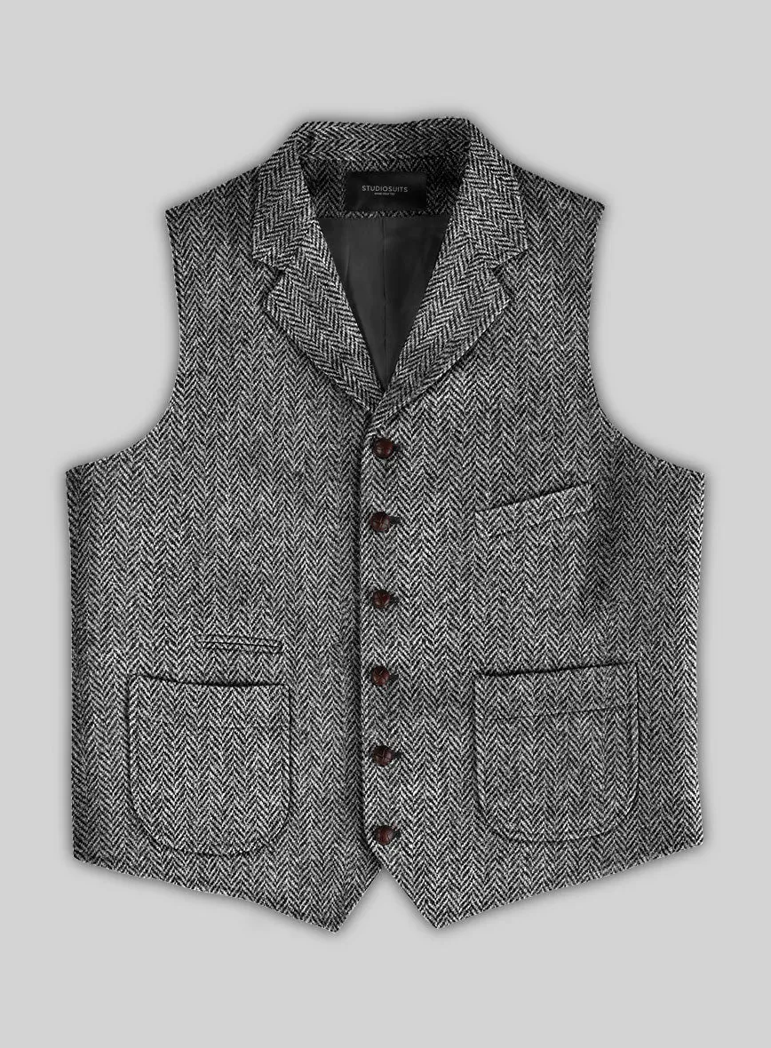 Harris Tweed Gray Herringbone Hunting Vest