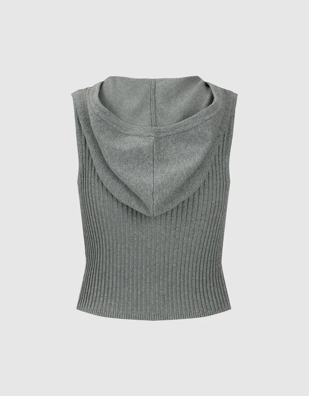 Hooded Zipper Front Skinny Knitted Vest