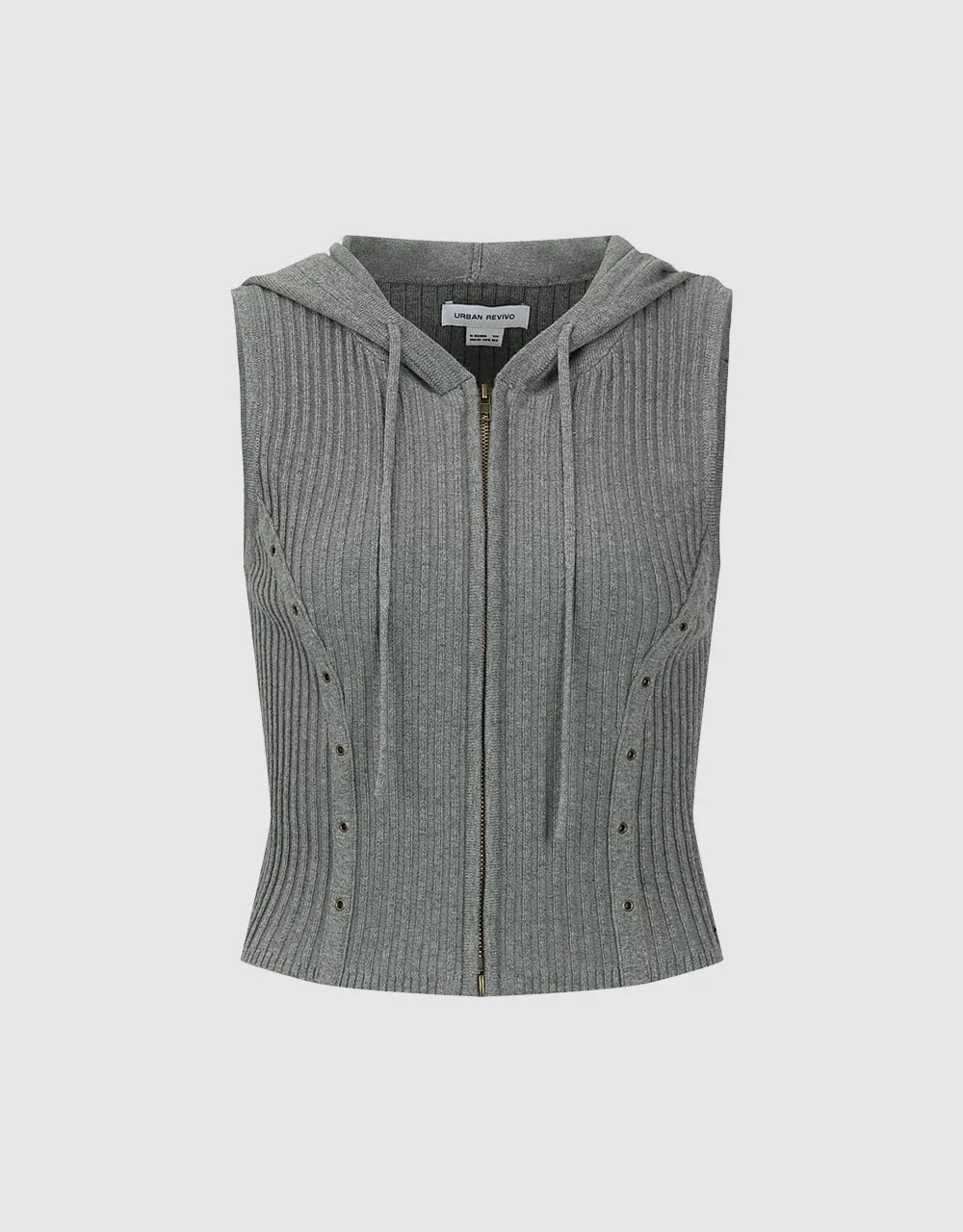 Hooded Zipper Front Skinny Knitted Vest