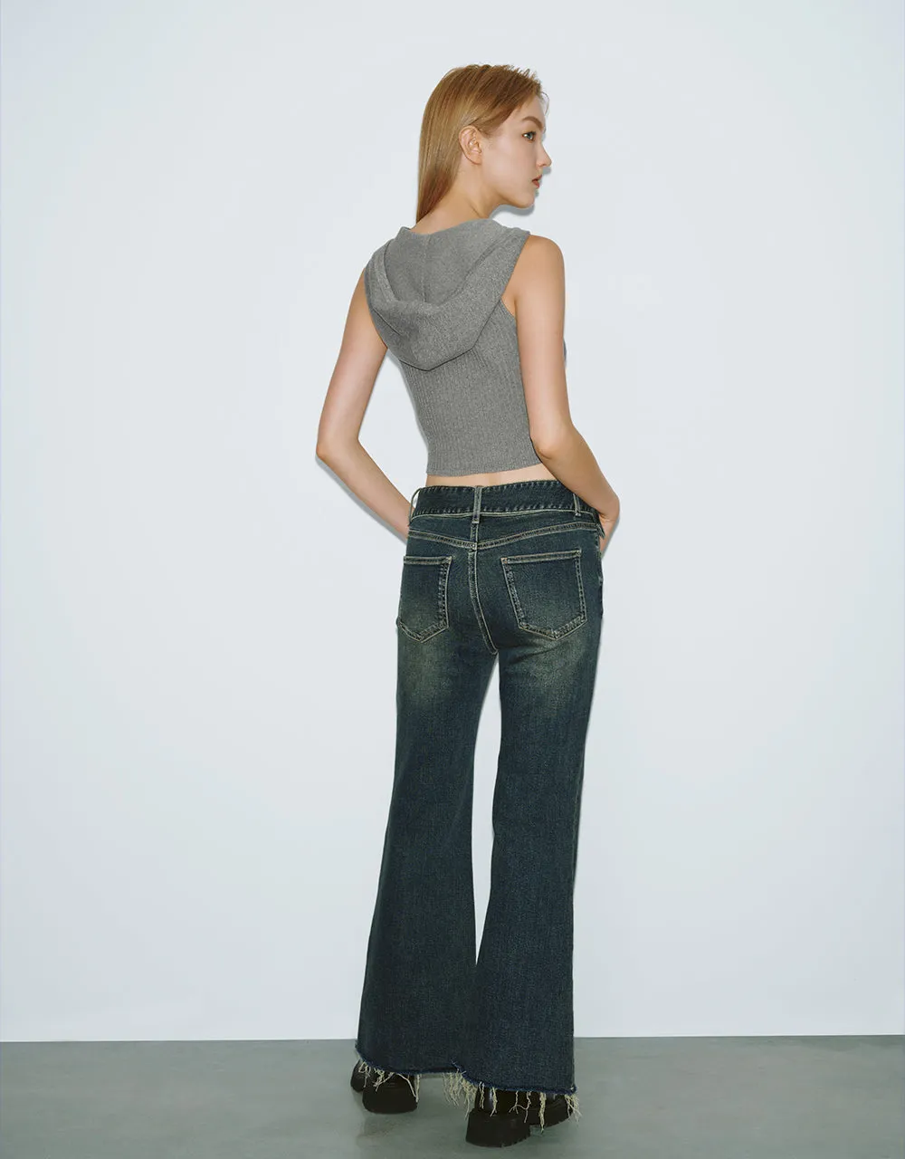 Hooded Zipper Front Skinny Knitted Vest