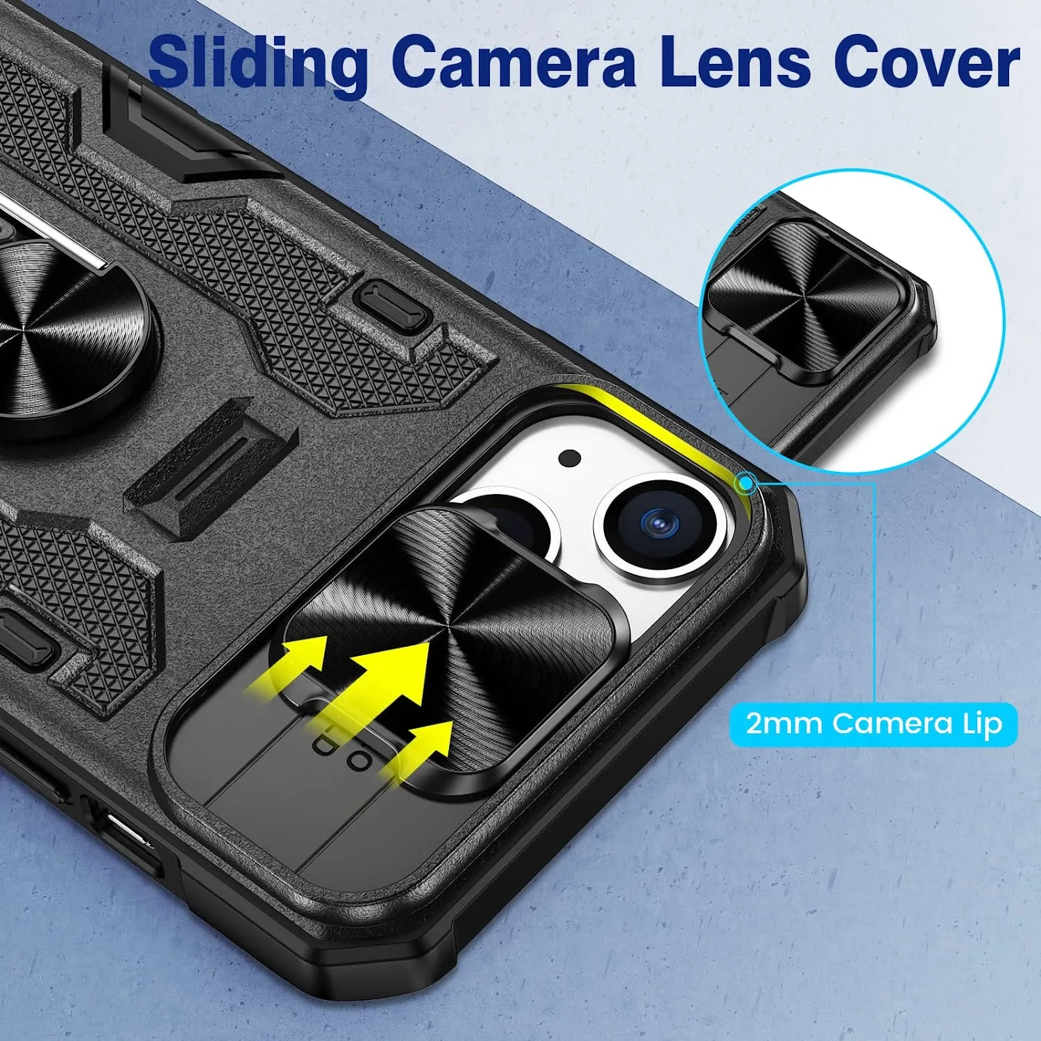 iPhone 14 Plus 5G, Slide Camera Cover & Magnetic Ring Kickstand & Belt Duty Protection Armor Case  - Black