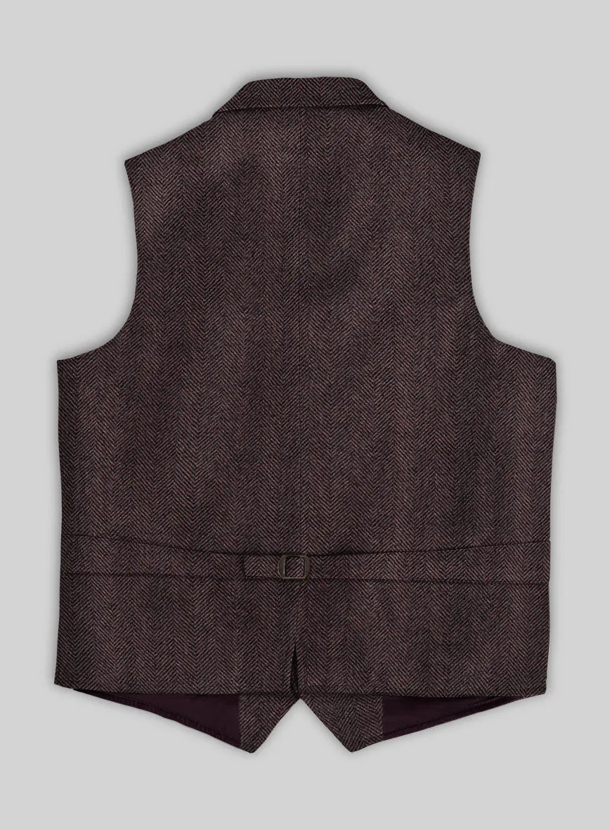 Italian Highlander Dark Wine Herringbone Tweed Hunting Vest