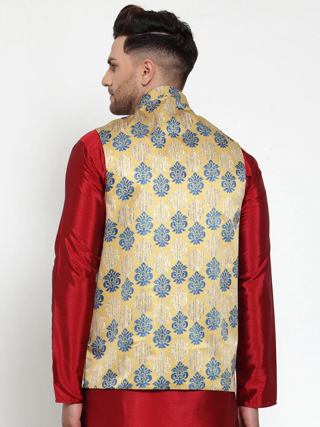 Jashvi Men's Gold Printed Nehru Jacket