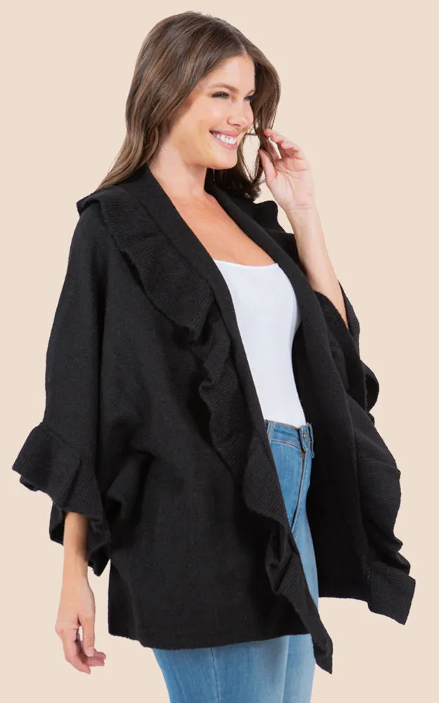 KA4272 SOFT KNIT RUFFLE TRIM CAPE COVER UP