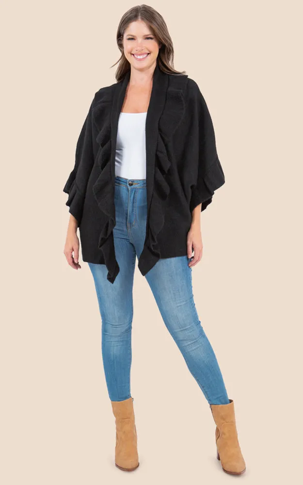 KA4272 SOFT KNIT RUFFLE TRIM CAPE COVER UP