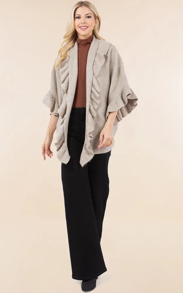 KA4272 SOFT KNIT RUFFLE TRIM CAPE COVER UP