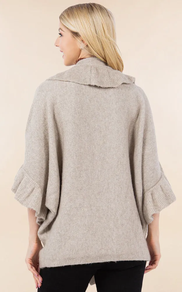 KA4272 SOFT KNIT RUFFLE TRIM CAPE COVER UP