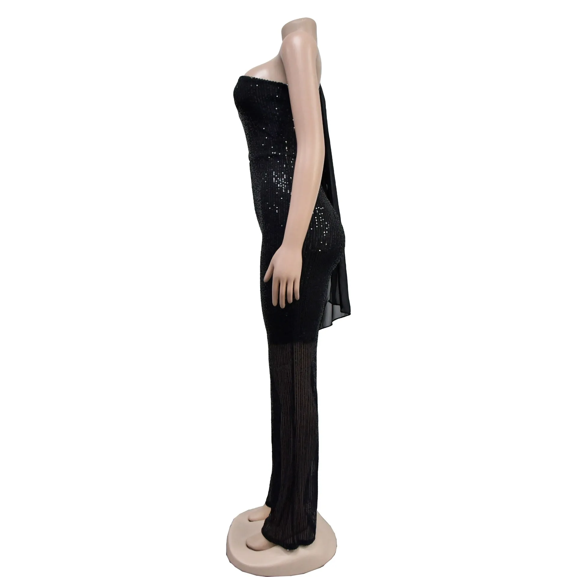 MALYBGG One-Shoulder Sleeveless Sequined Jumpsuit 6778LY