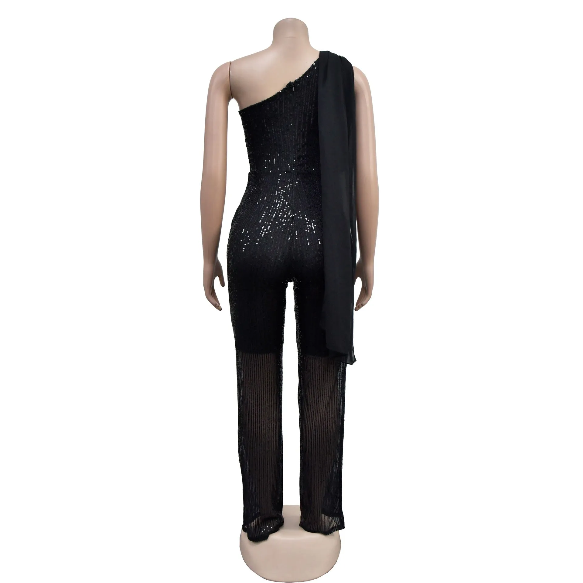 MALYBGG One-Shoulder Sleeveless Sequined Jumpsuit 6778LY