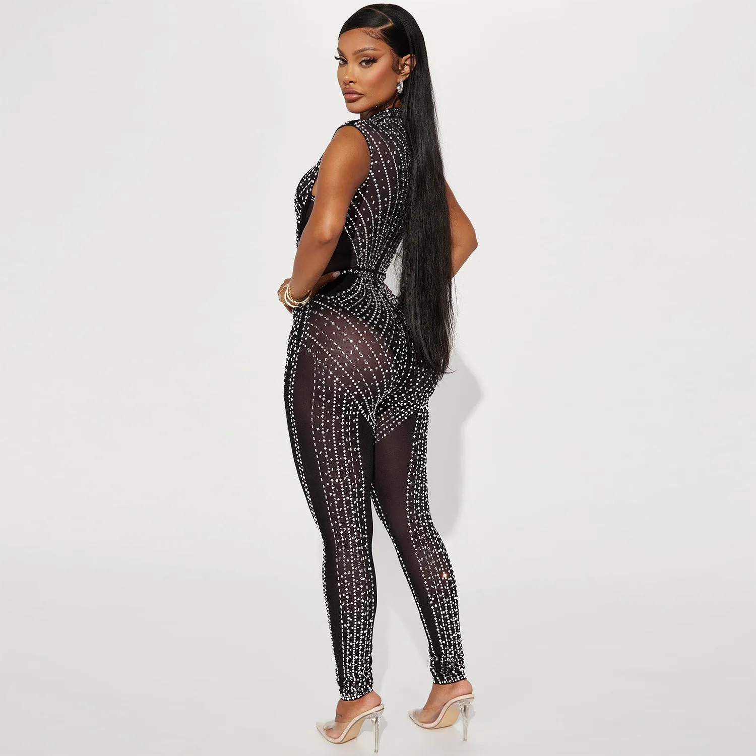 MALYBGG Solid Color Sleeveless Mesh Jumpsuit 6781LY