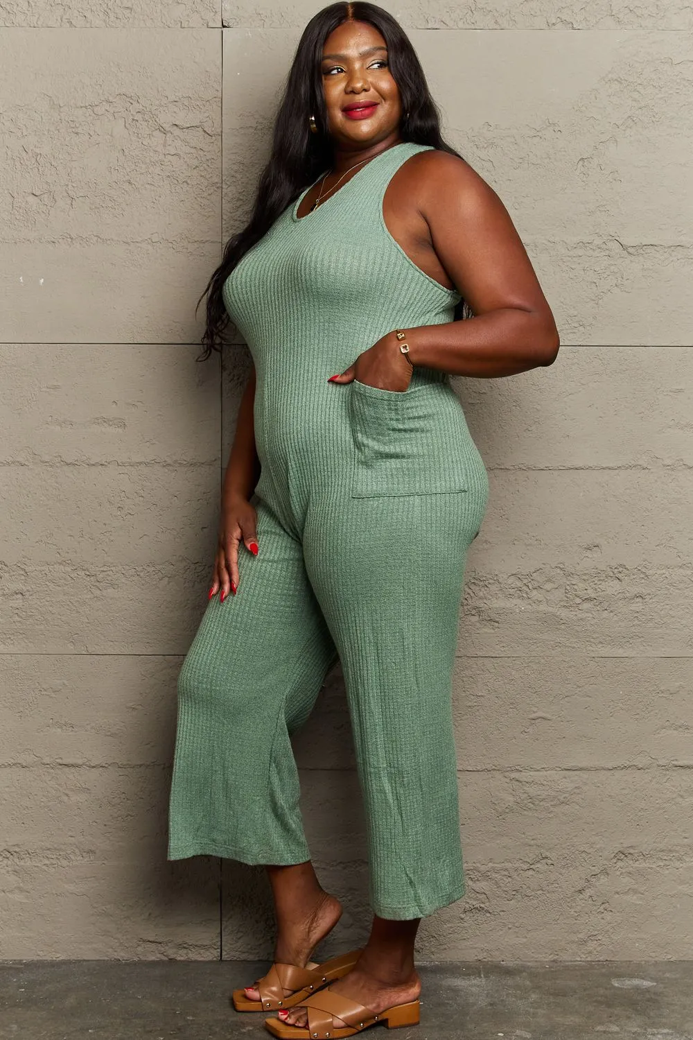 Multiway Rib Knit Jumpsuit - Sage