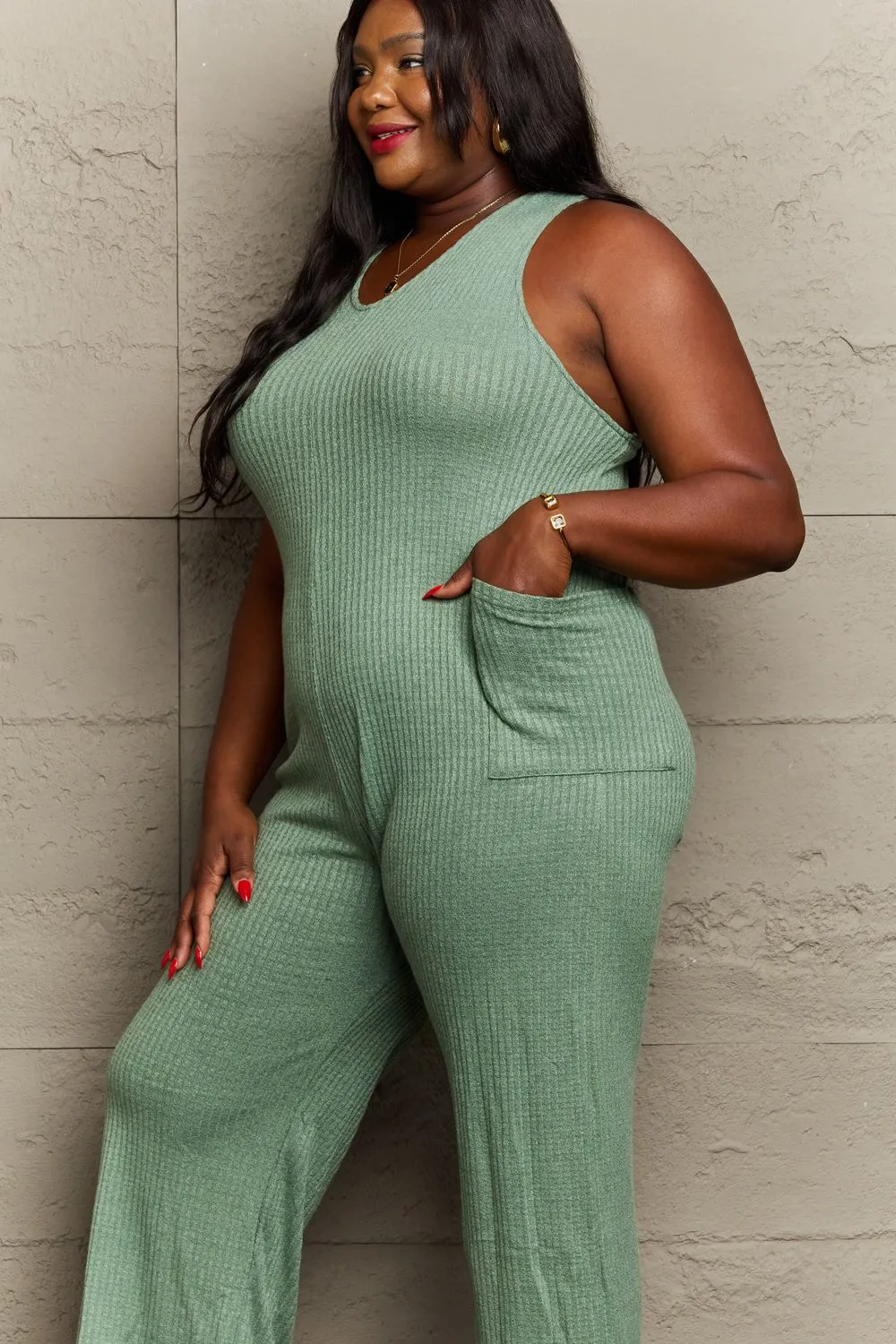 Multiway Rib Knit Jumpsuit - Sage