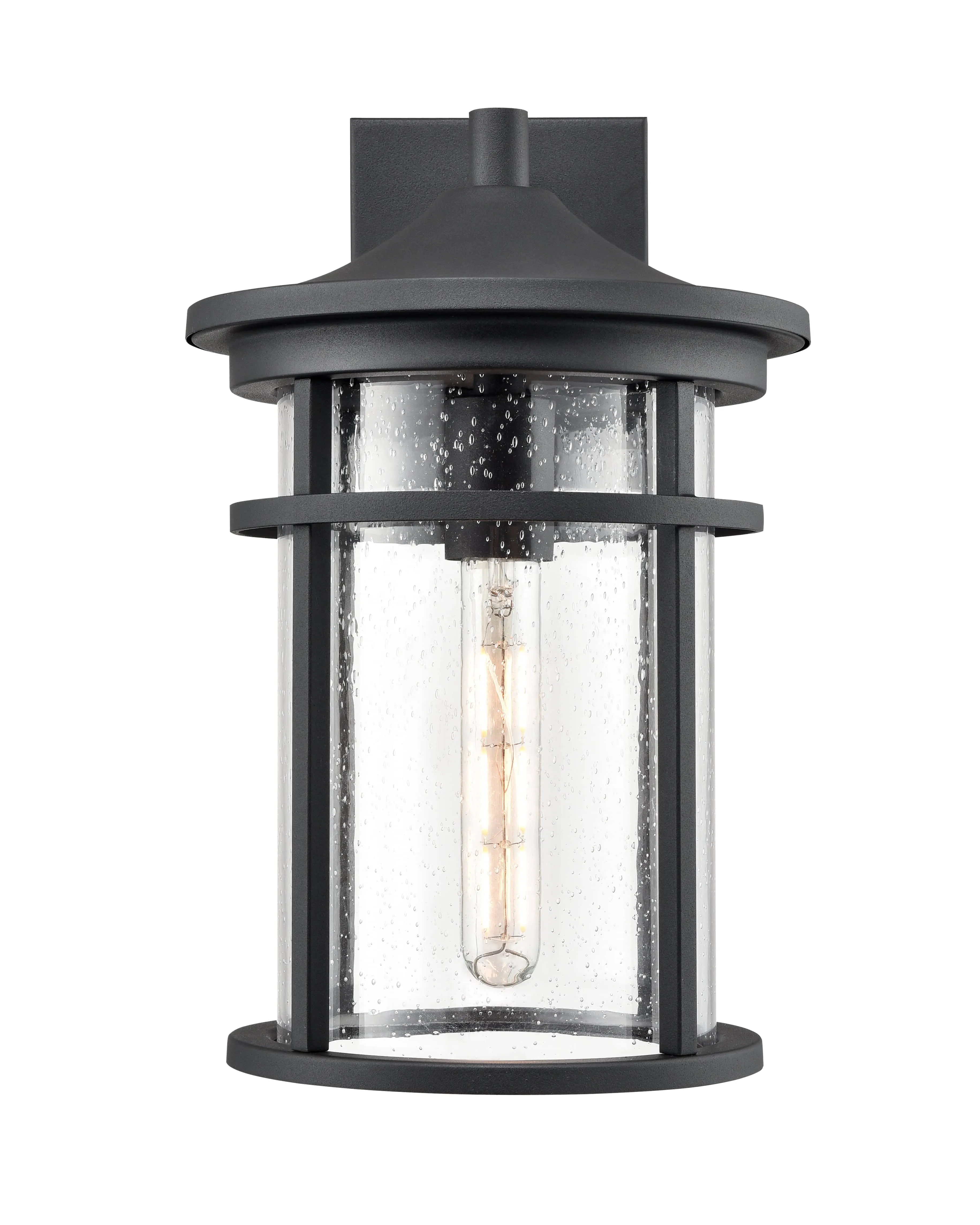 Namath Outdoor Wall Sconce - Textured Black - Clear Seeded Glass - 9.75in. Extension - E26 Medium Base