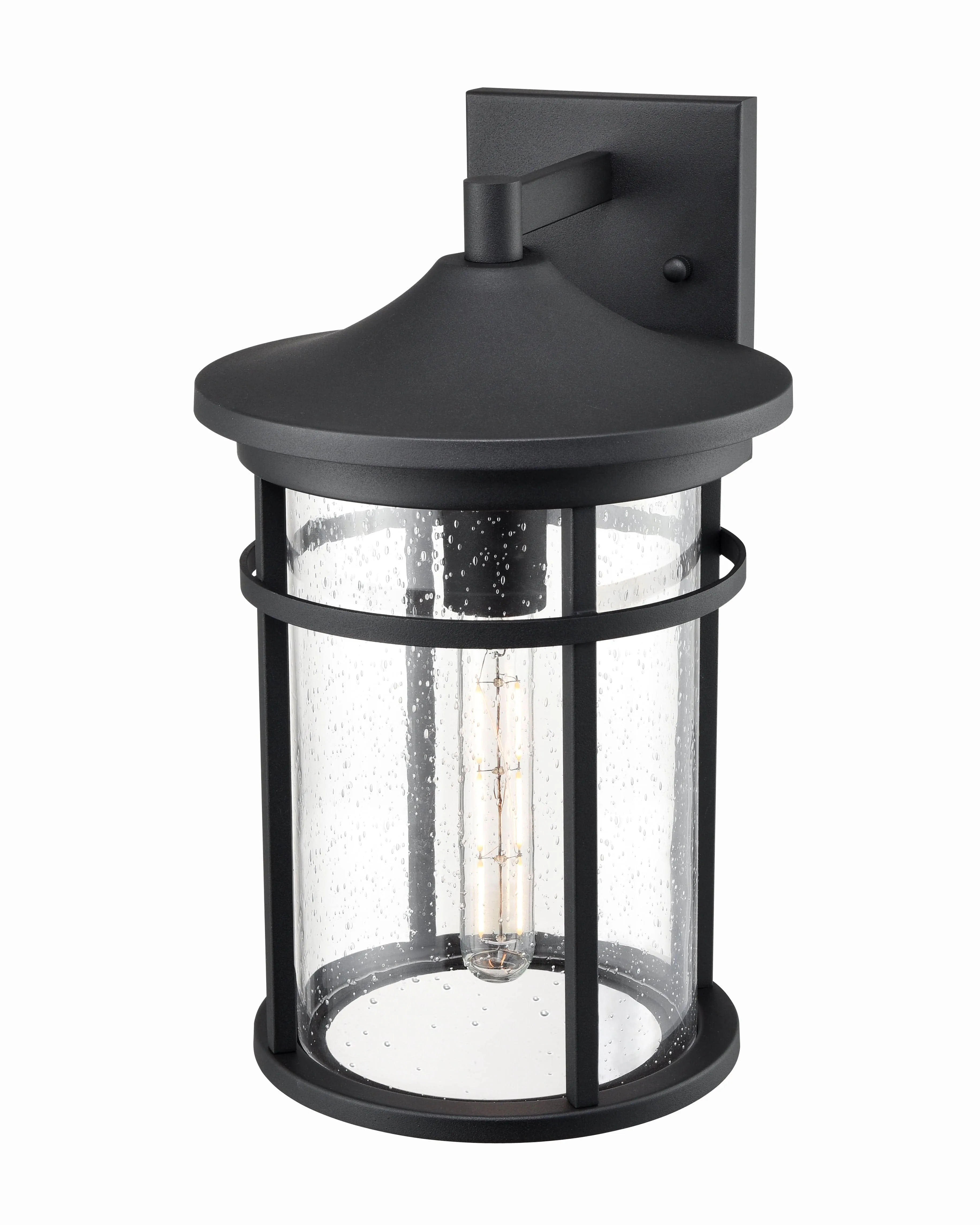 Namath Outdoor Wall Sconce - Textured Black - Clear Seeded Glass - 9.75in. Extension - E26 Medium Base