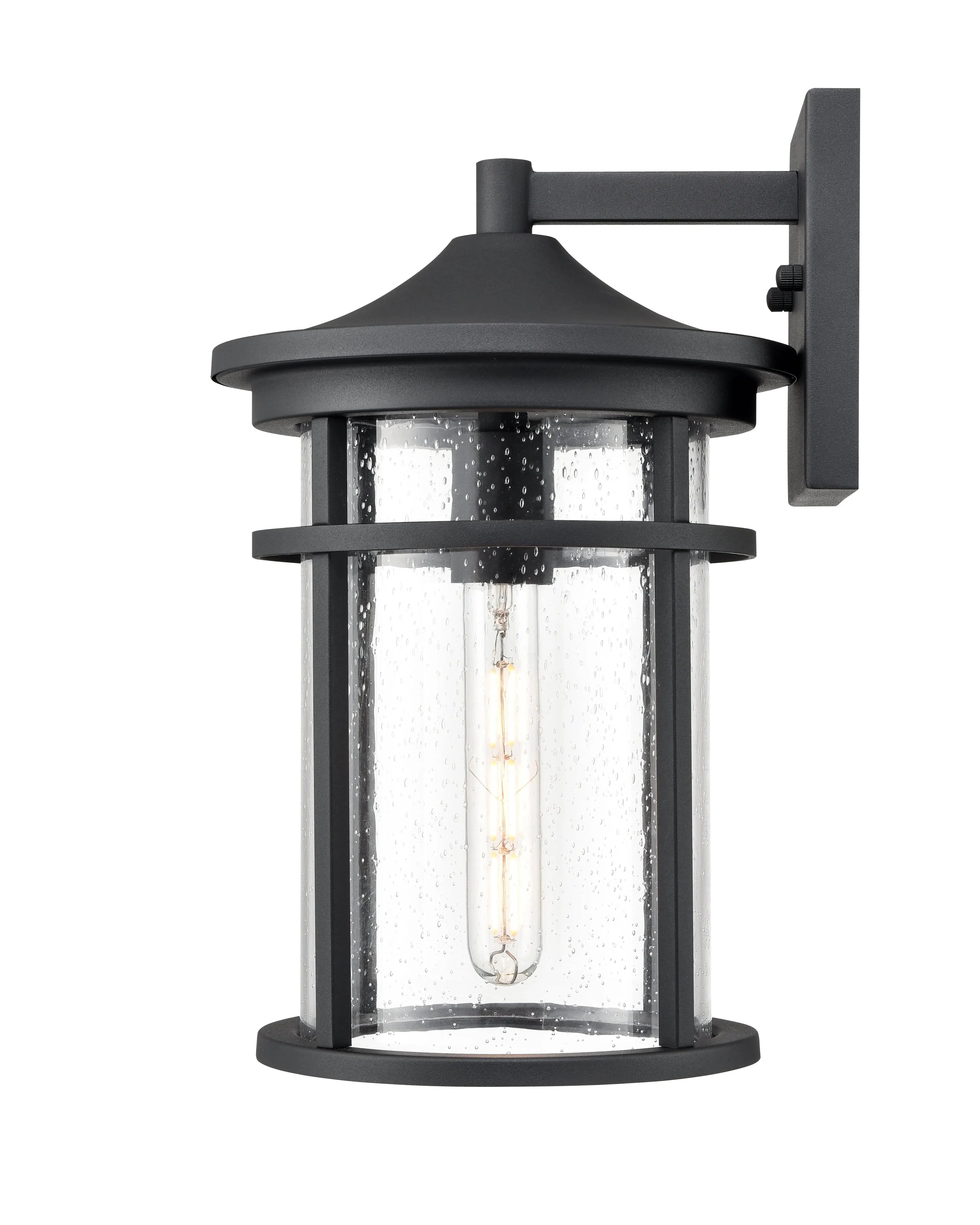Namath Outdoor Wall Sconce - Textured Black - Clear Seeded Glass - 9.75in. Extension - E26 Medium Base