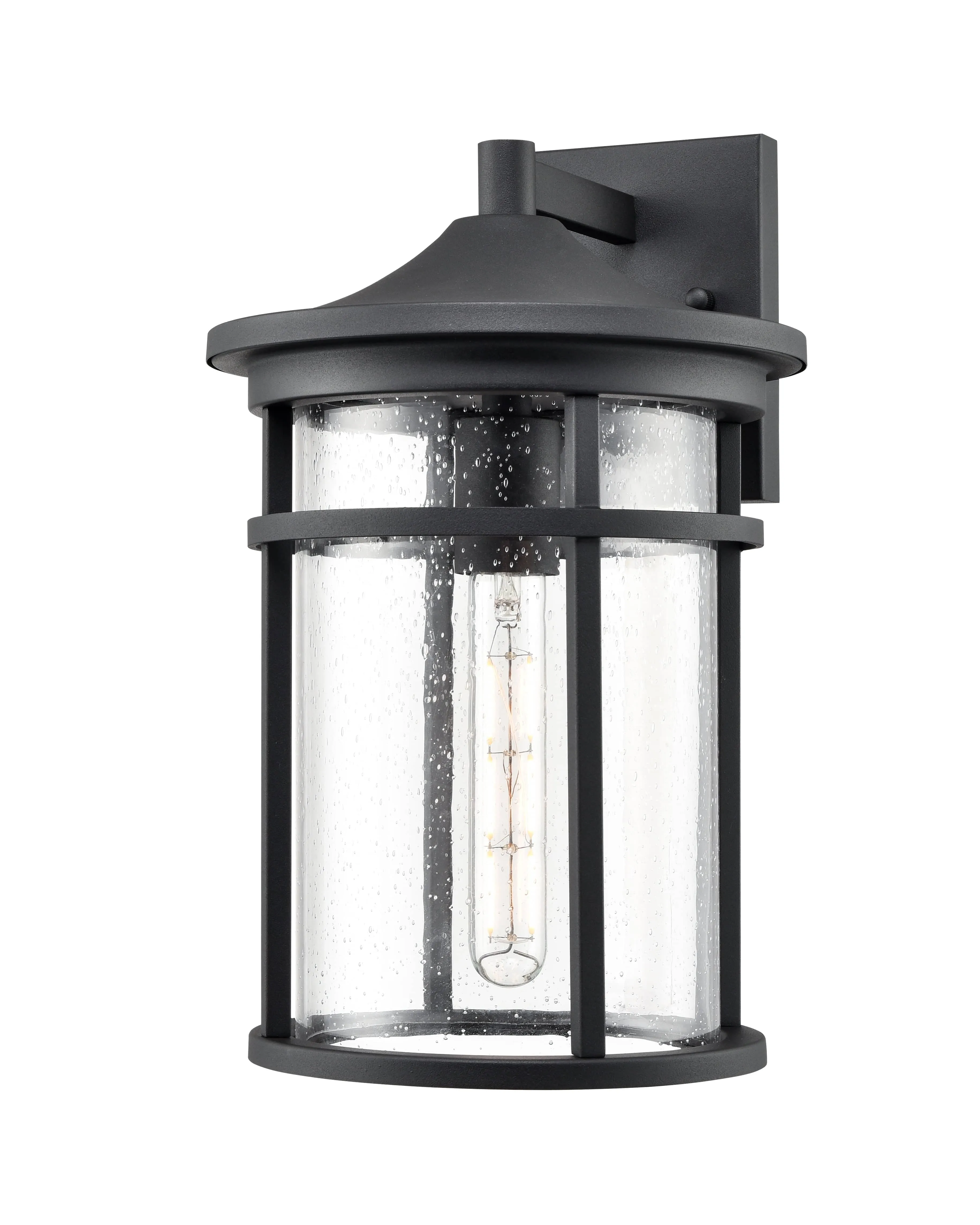 Namath Outdoor Wall Sconce - Textured Black - Clear Seeded Glass - 9.75in. Extension - E26 Medium Base