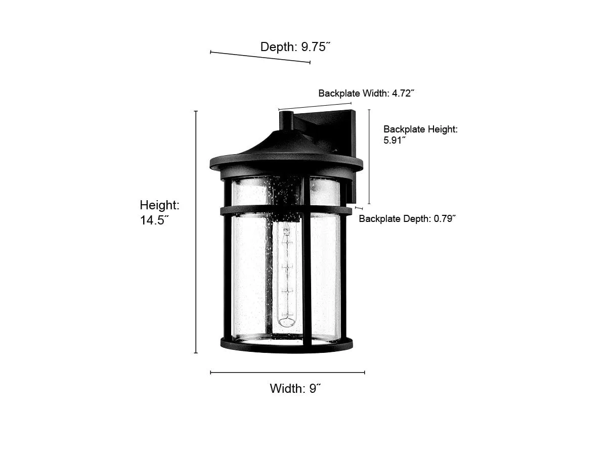 Namath Outdoor Wall Sconce - Textured Black - Clear Seeded Glass - 9.75in. Extension - E26 Medium Base