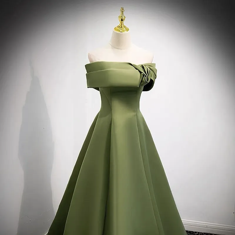 Off Shoulders Olive Green Formal Prom Dress