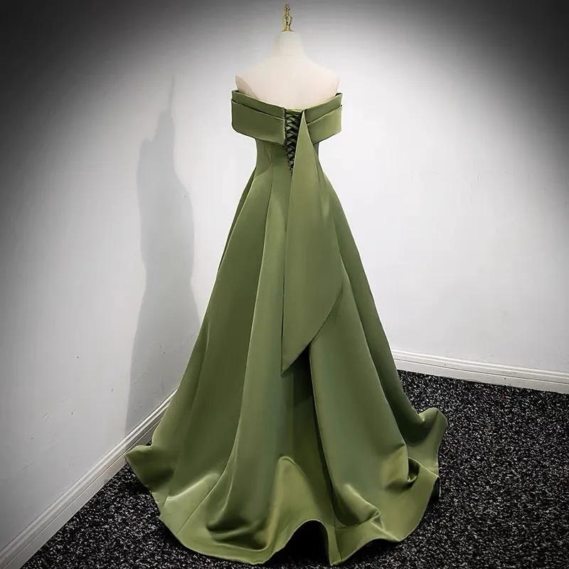Off Shoulders Olive Green Formal Prom Dress