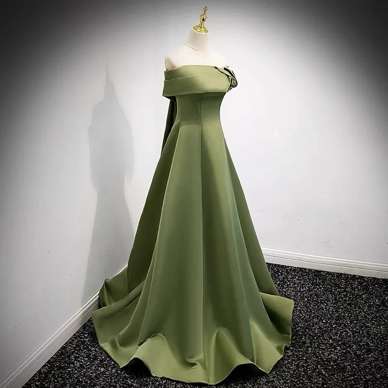 Off Shoulders Olive Green Formal Prom Dress