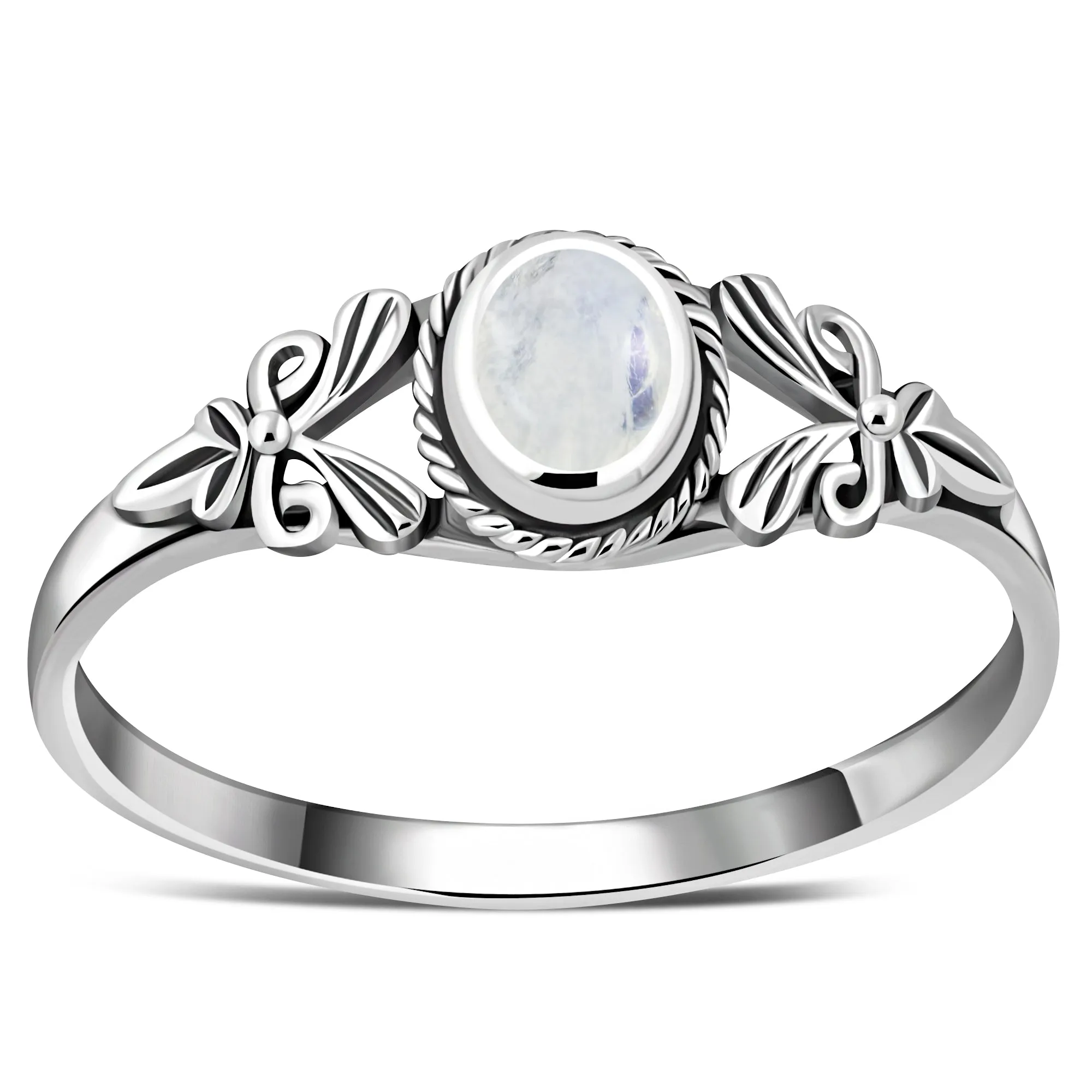 Petals Rainbow Moonstone Sterling Silver Ring