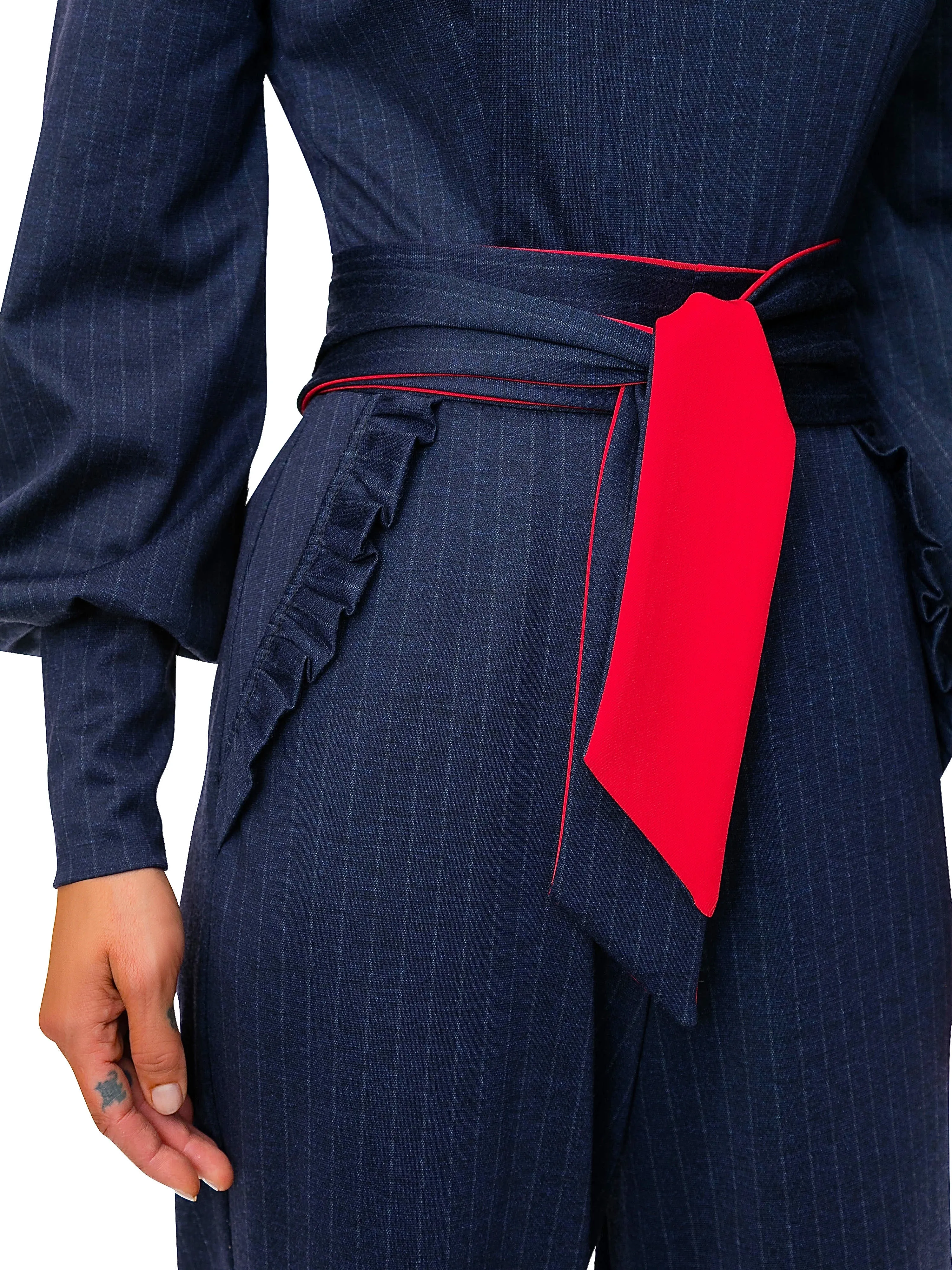 "Juaquina" Navy Pinstripe Jumpsuit
